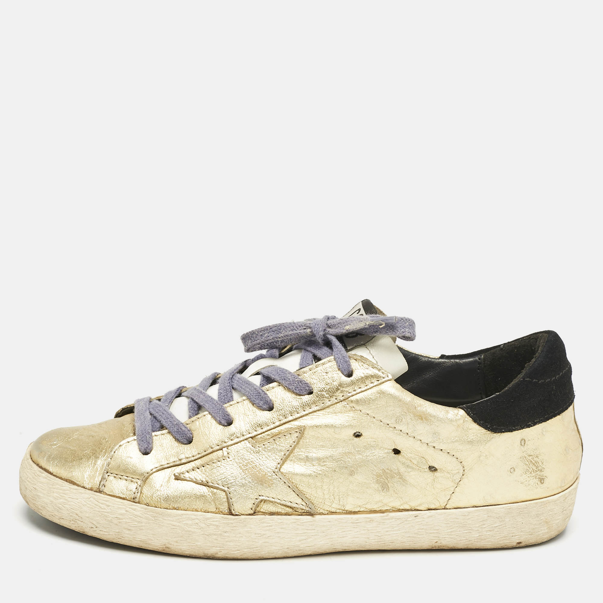 

Golden Goose Gold Leather Superstar Low Top Sneakers Size