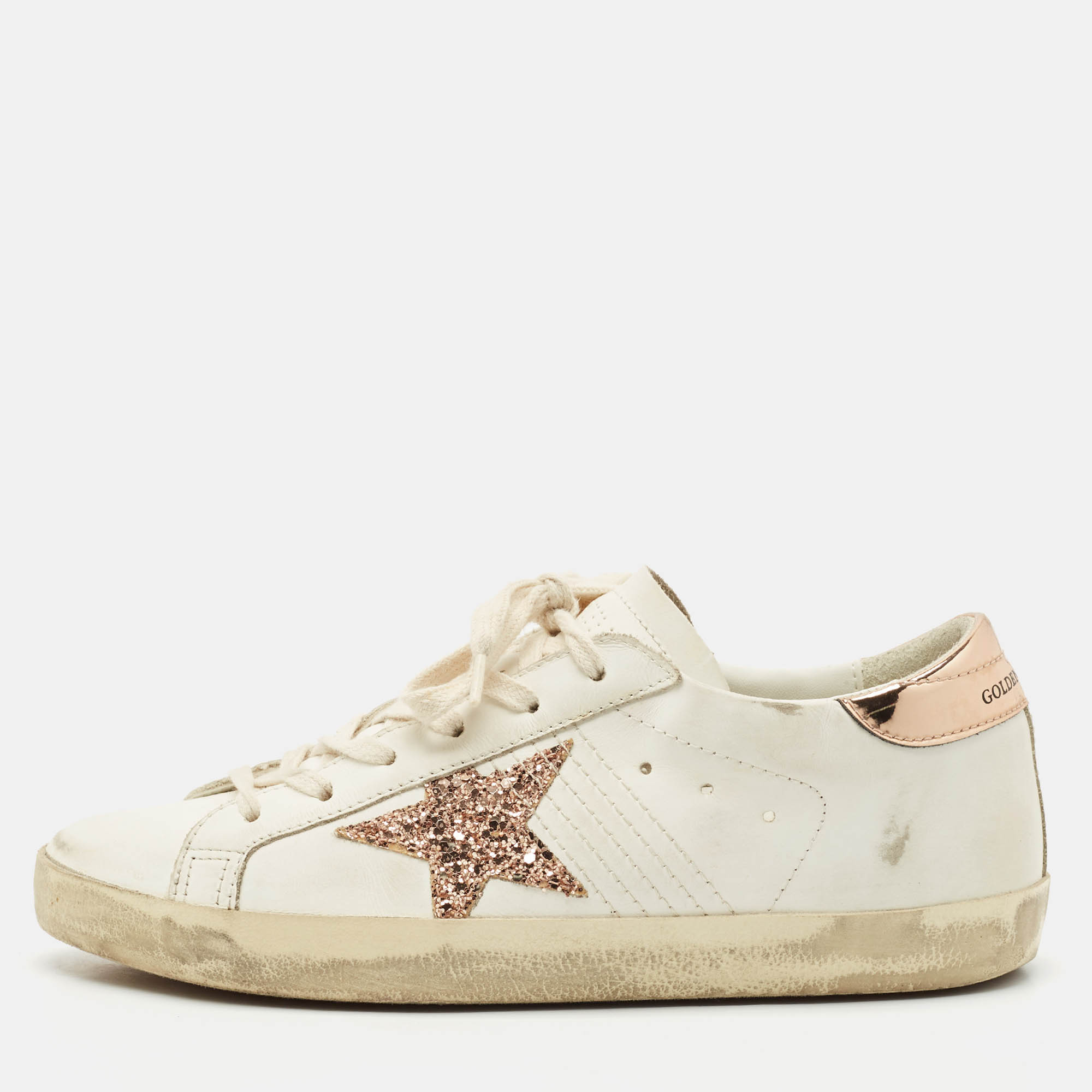 

Golden Goose White Leather Super Star Low Top Sneakers Size