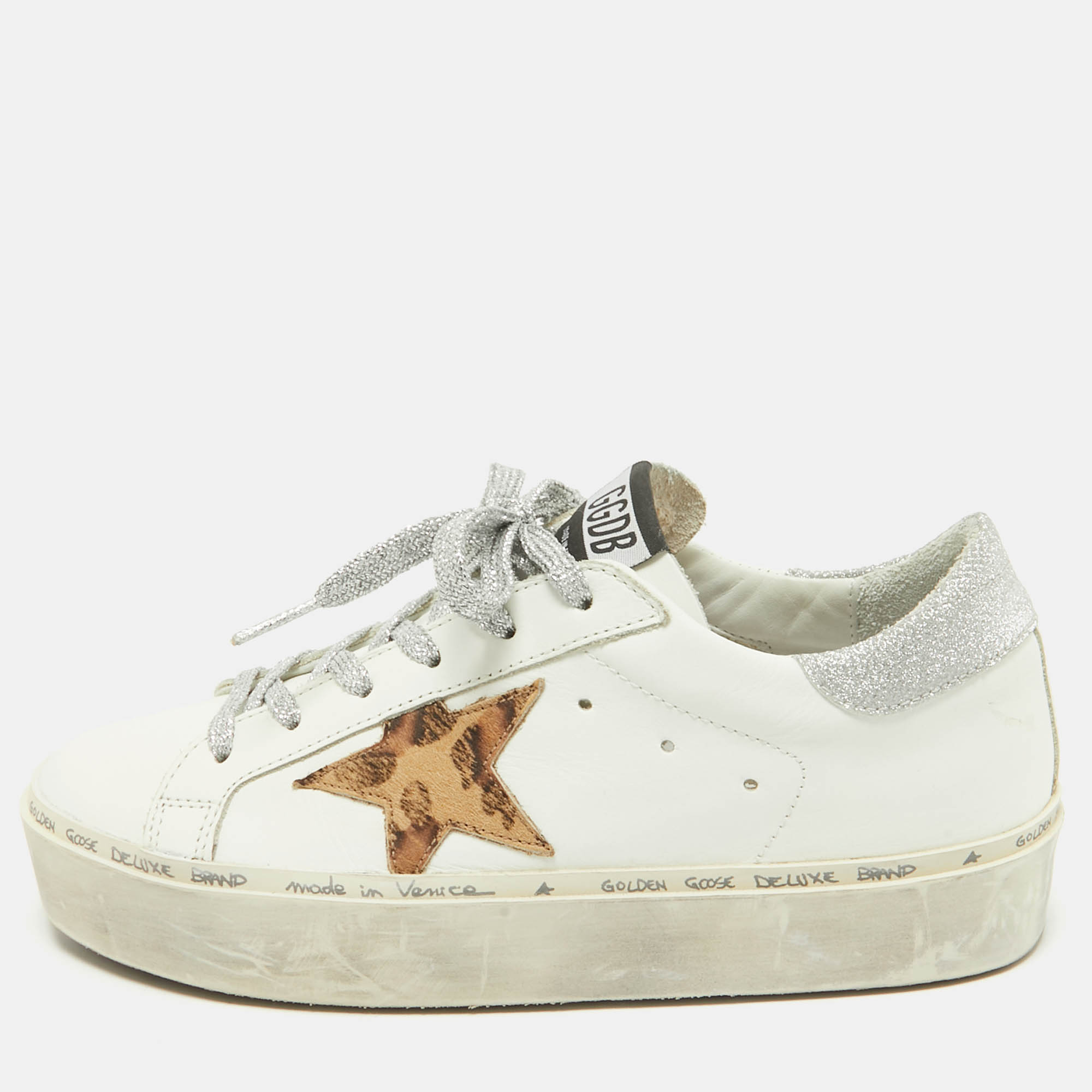 

Golden Goose White/Brown Leather Hi Star Lace Up Sneakers Size