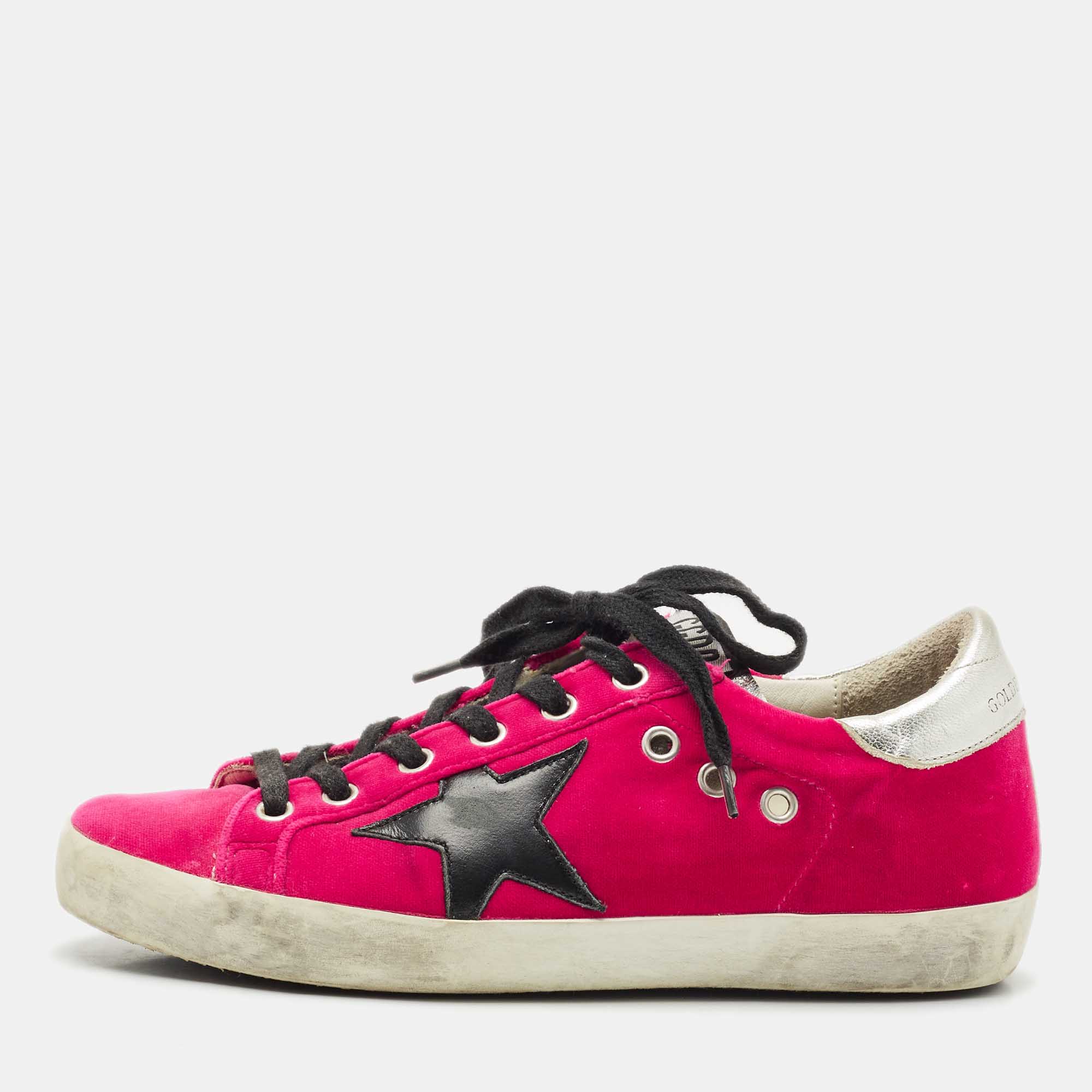 

Golden Goose Purple Leather and Velvet Super Star Low Top Sneakers Size