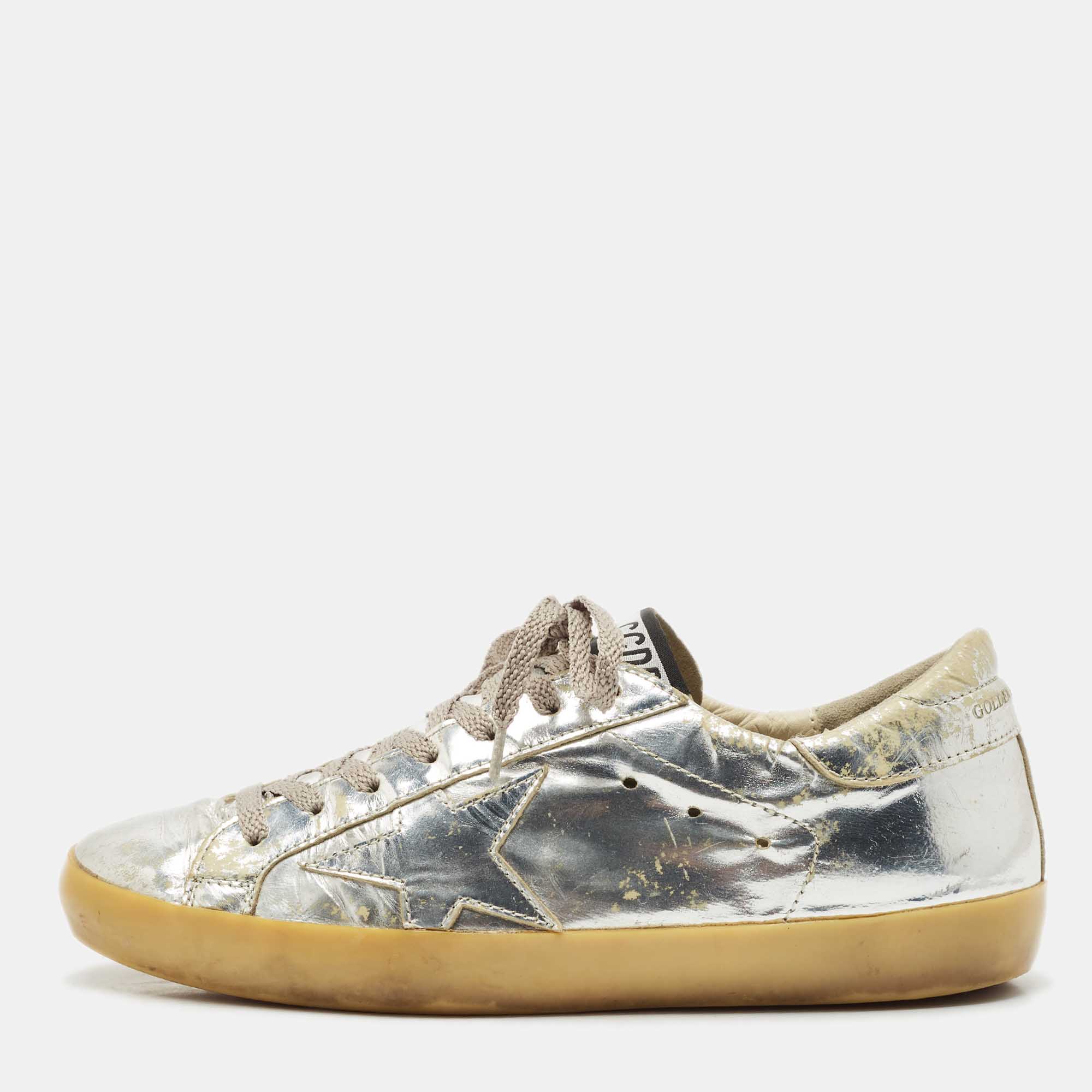 

Golden Goose Silver Leather Superstar Low Top Sneakers Size