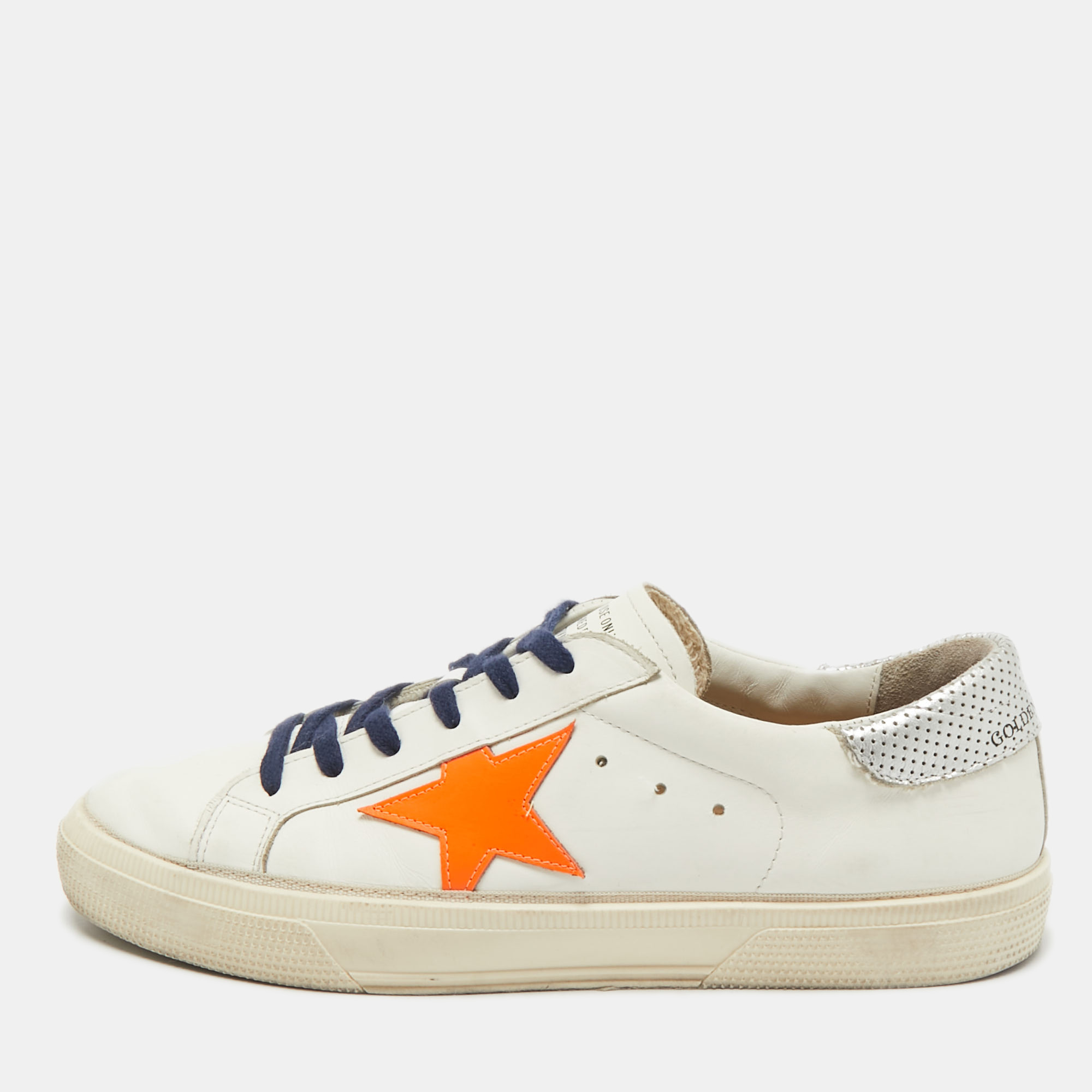 

Golden Goose Off White/Orange Leather Stardan Sneakers Size