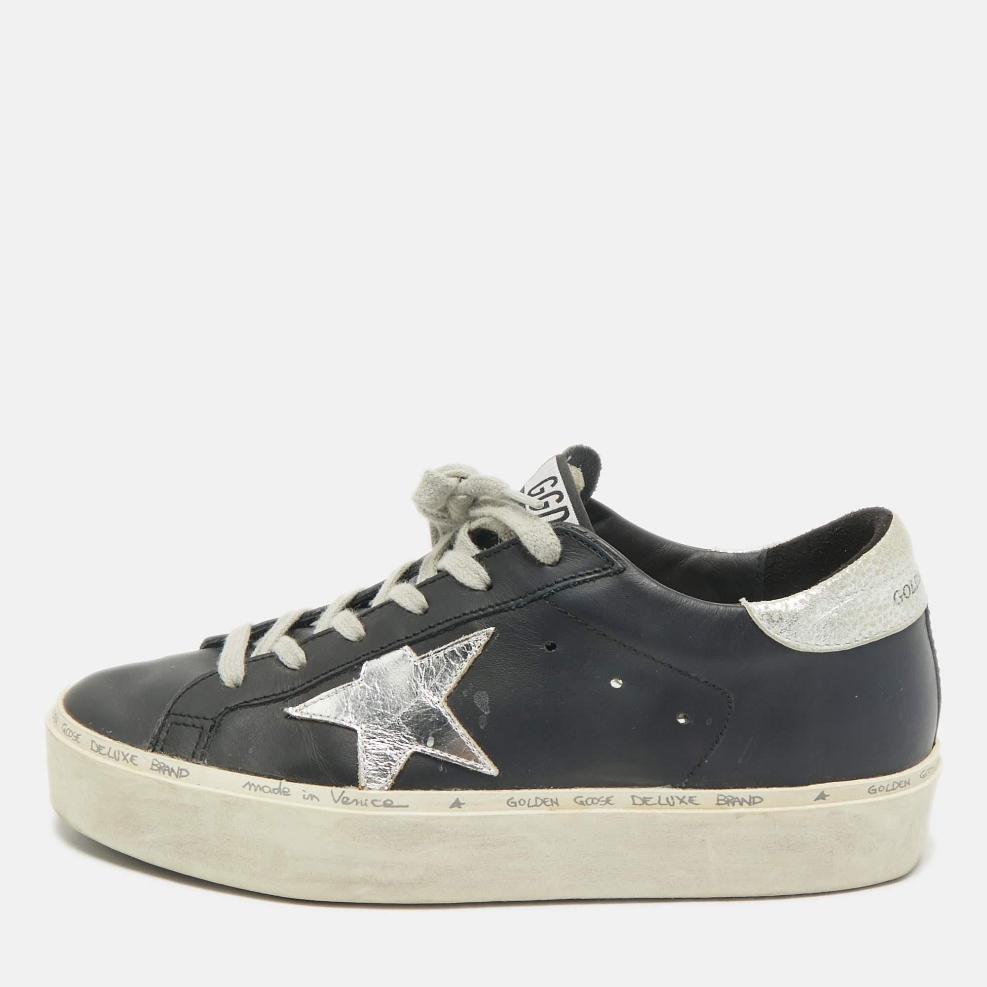 

Golden Goose Black Leather Hi Star Low Top Sneakers Size