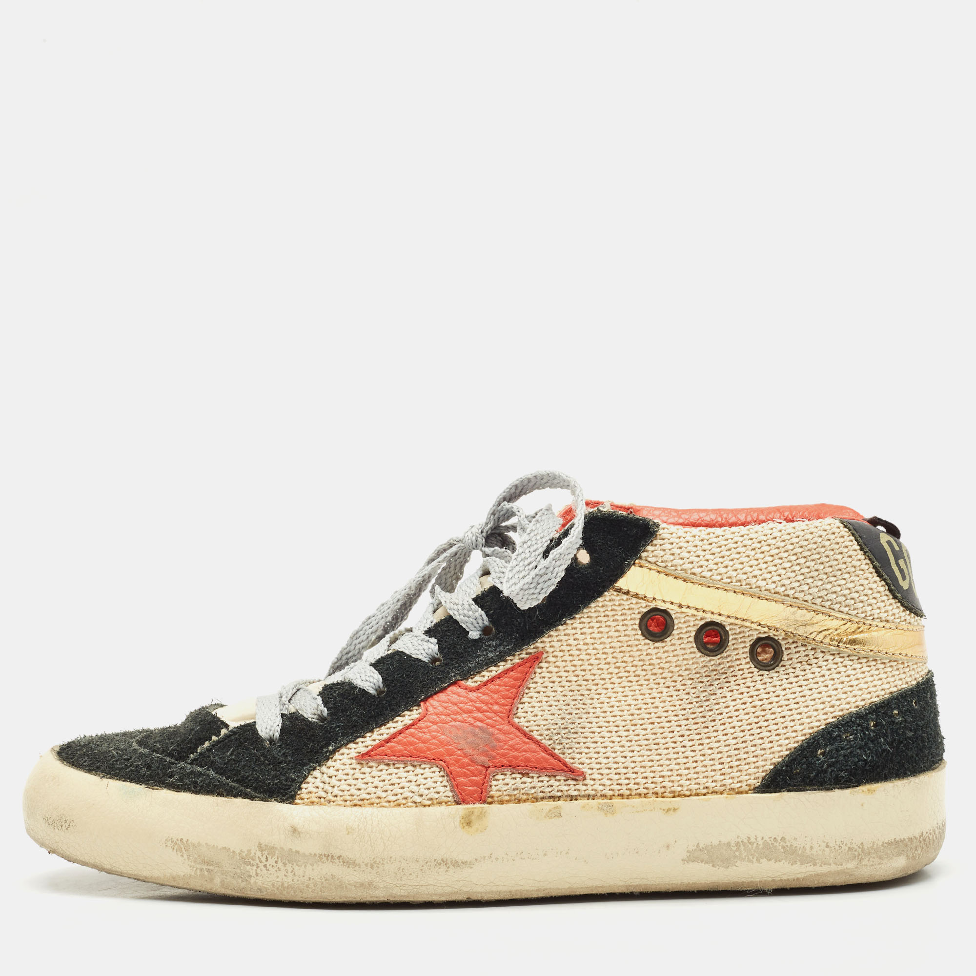 

Golden Goose Black/Cream Suede and Leather Midstar High Top Sneakers Size