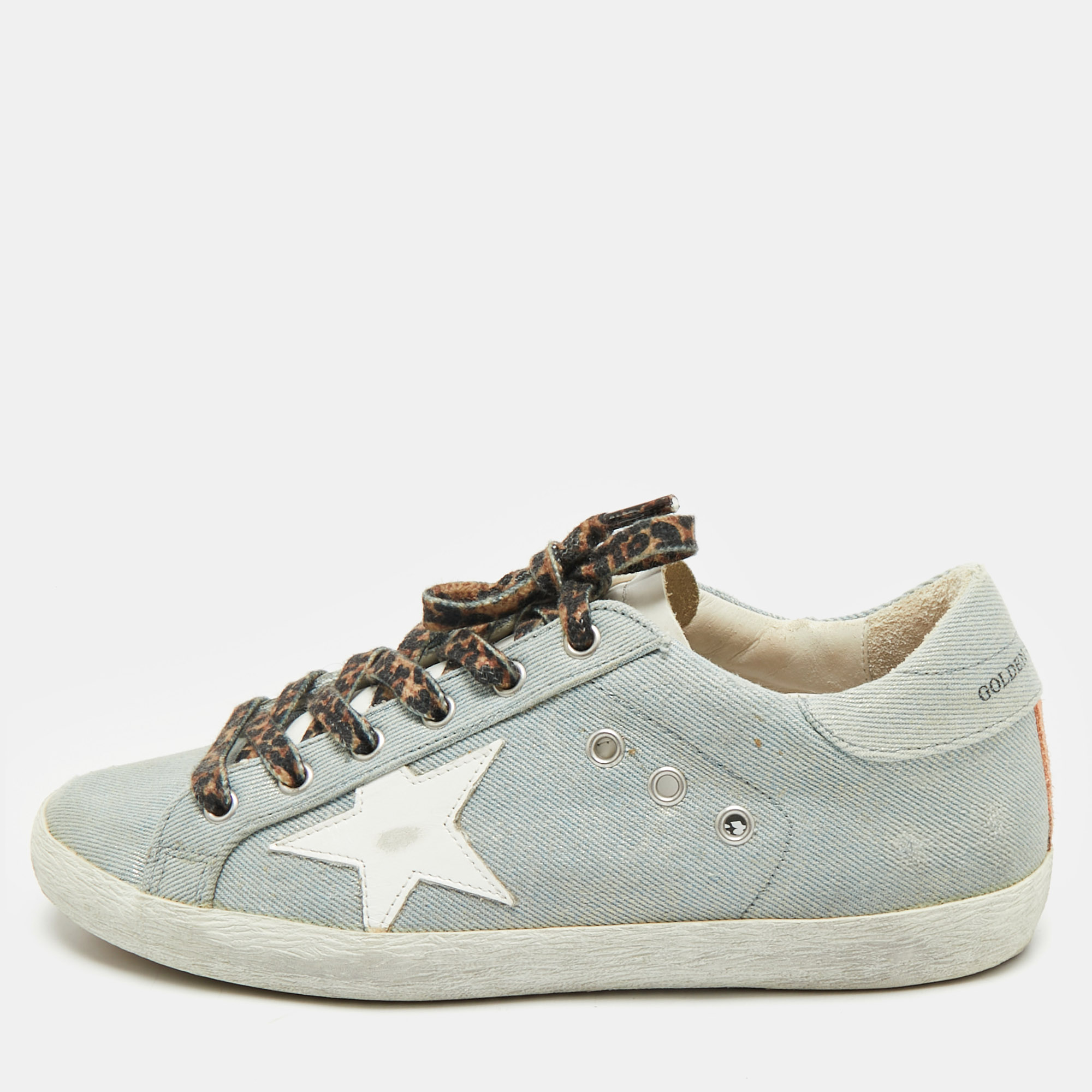 

Golden Goose Blue Denim and Leather Superstar Lace Up Sneakers Size