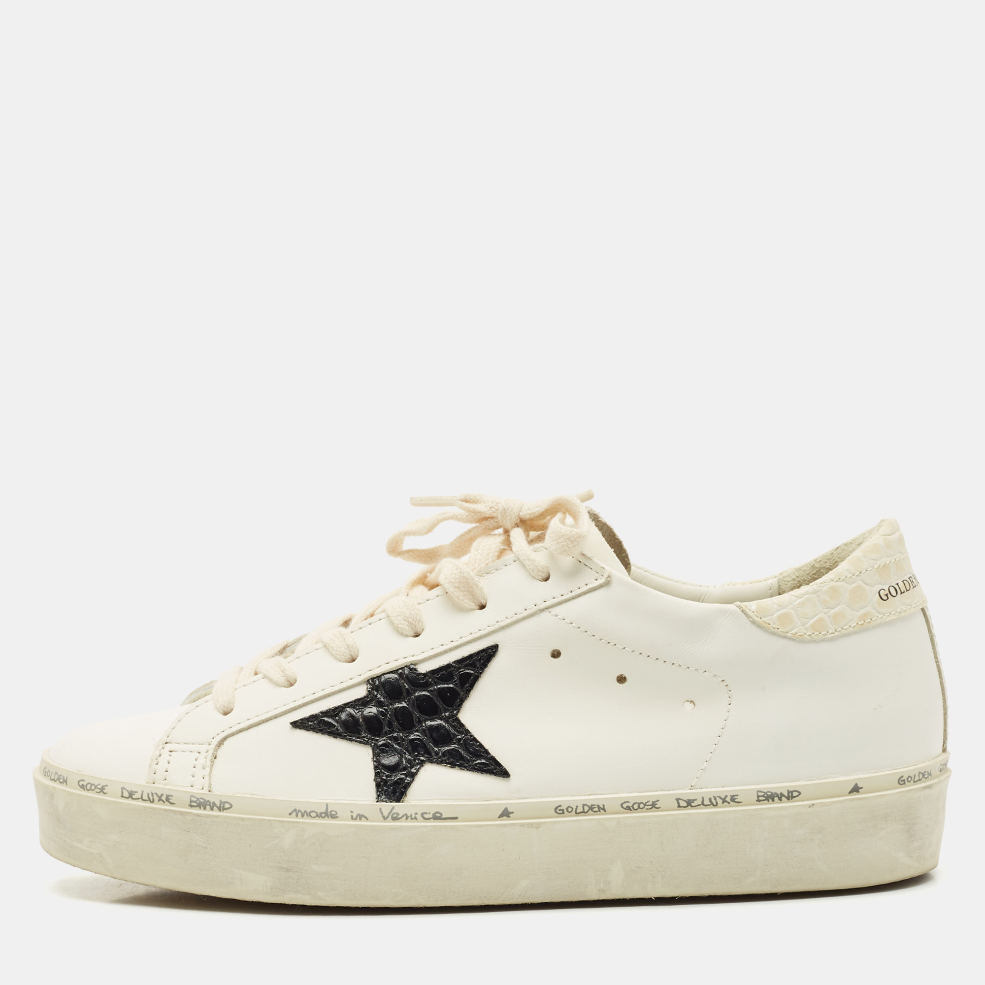 

Golden Goose White Leather Hi Star Sneakers Size