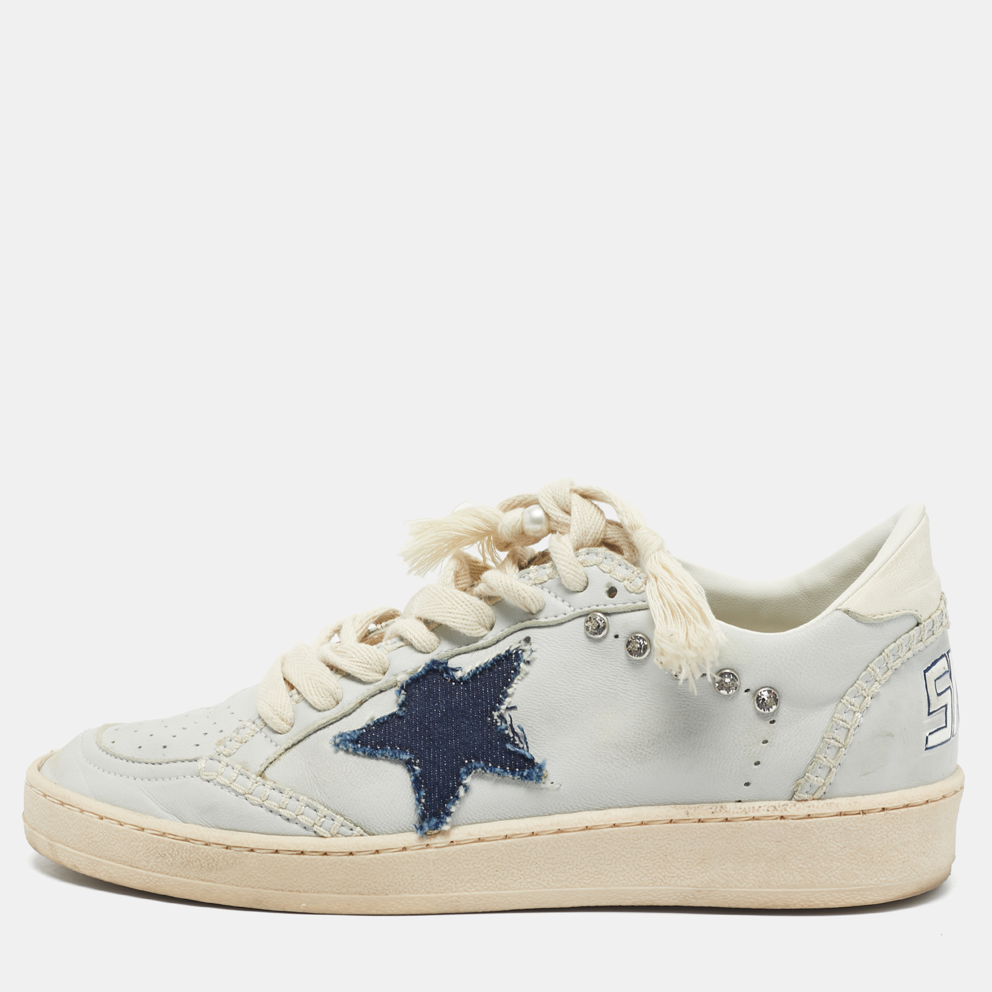 

Golden Goose Blue Leather Embellished Ballstar Sneakers Size