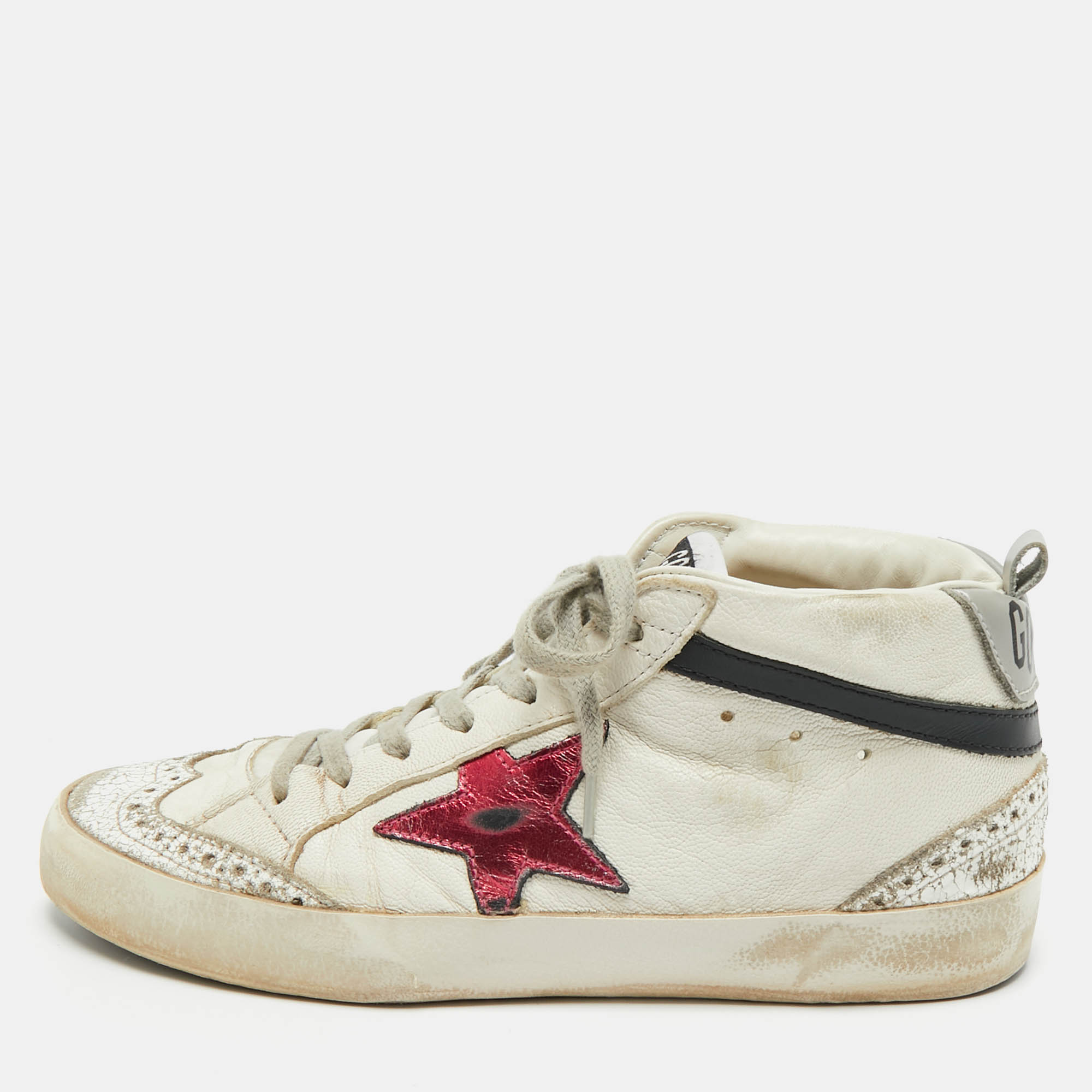 

Golden Goose White Leather Mid Star Sneakers Size