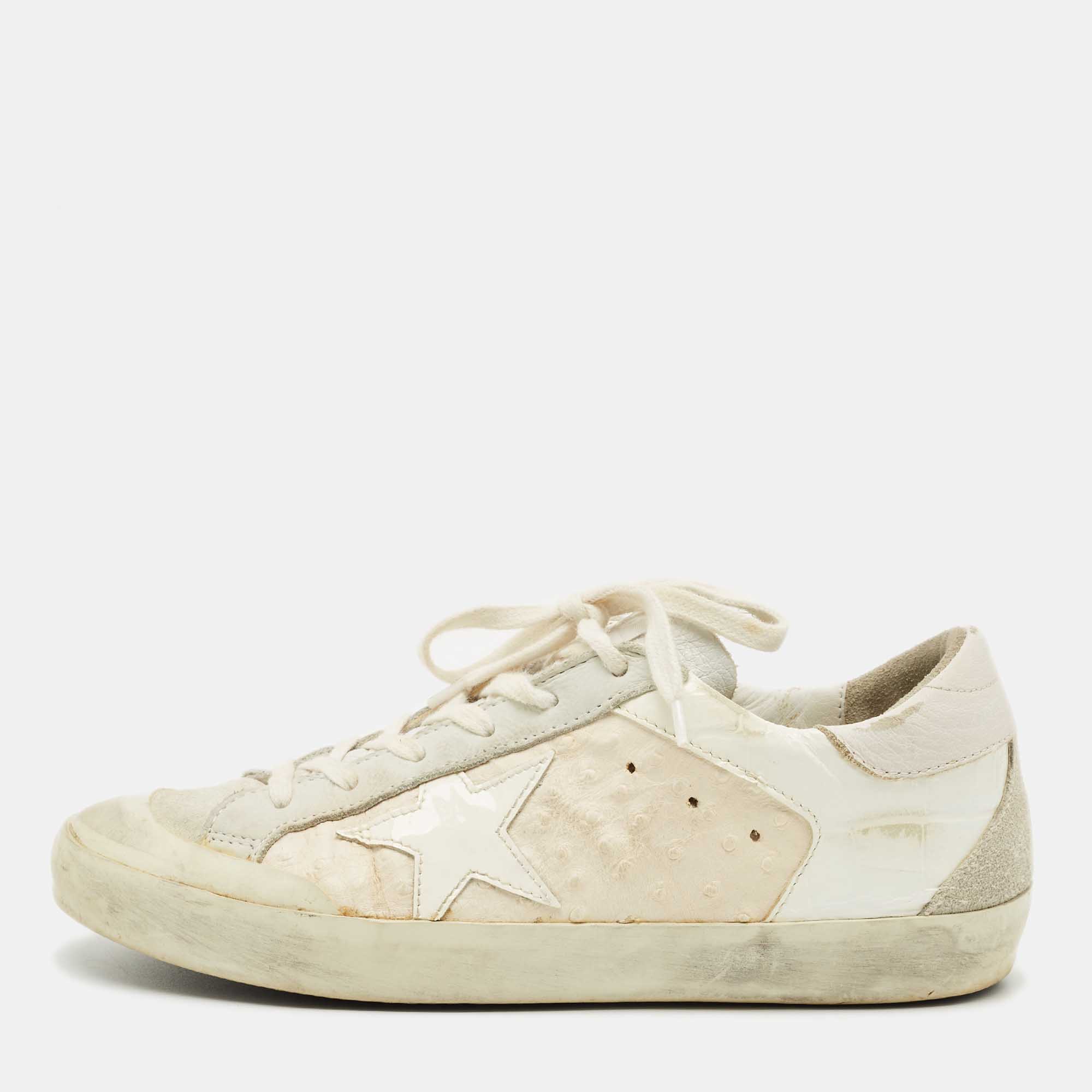 

Golden Goose White/Grey Leather and Suede Superstar Lace Up Sneakers Size