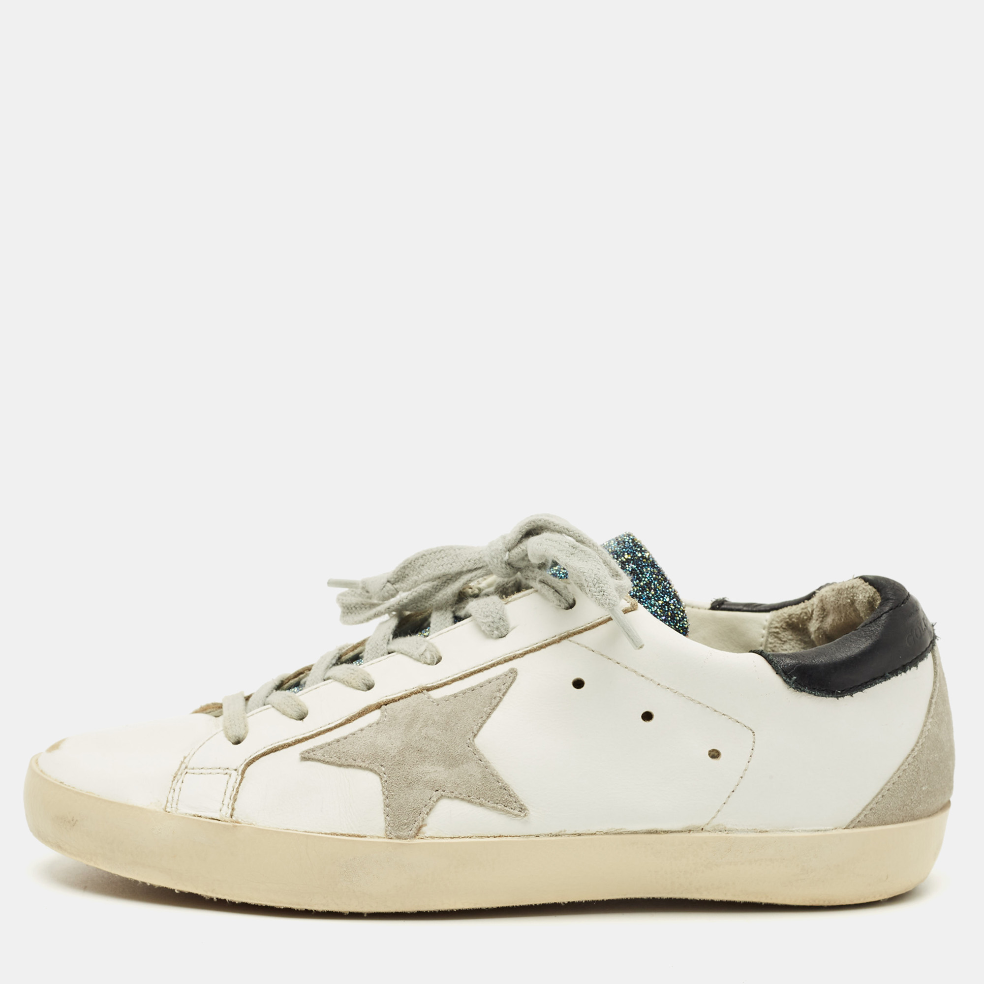 

Golden Goose White Leather and Suede Superstar Lace Up Sneakers Size