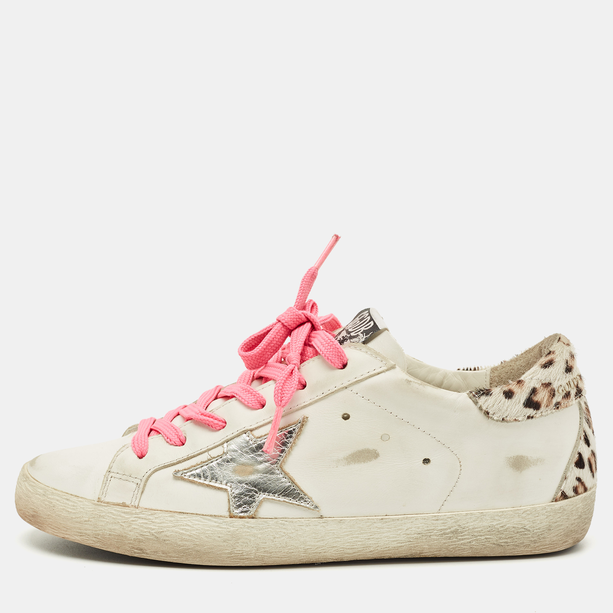 

Golden Goose White Calf Hair and Leather Superstar Low Top Sneakers Size