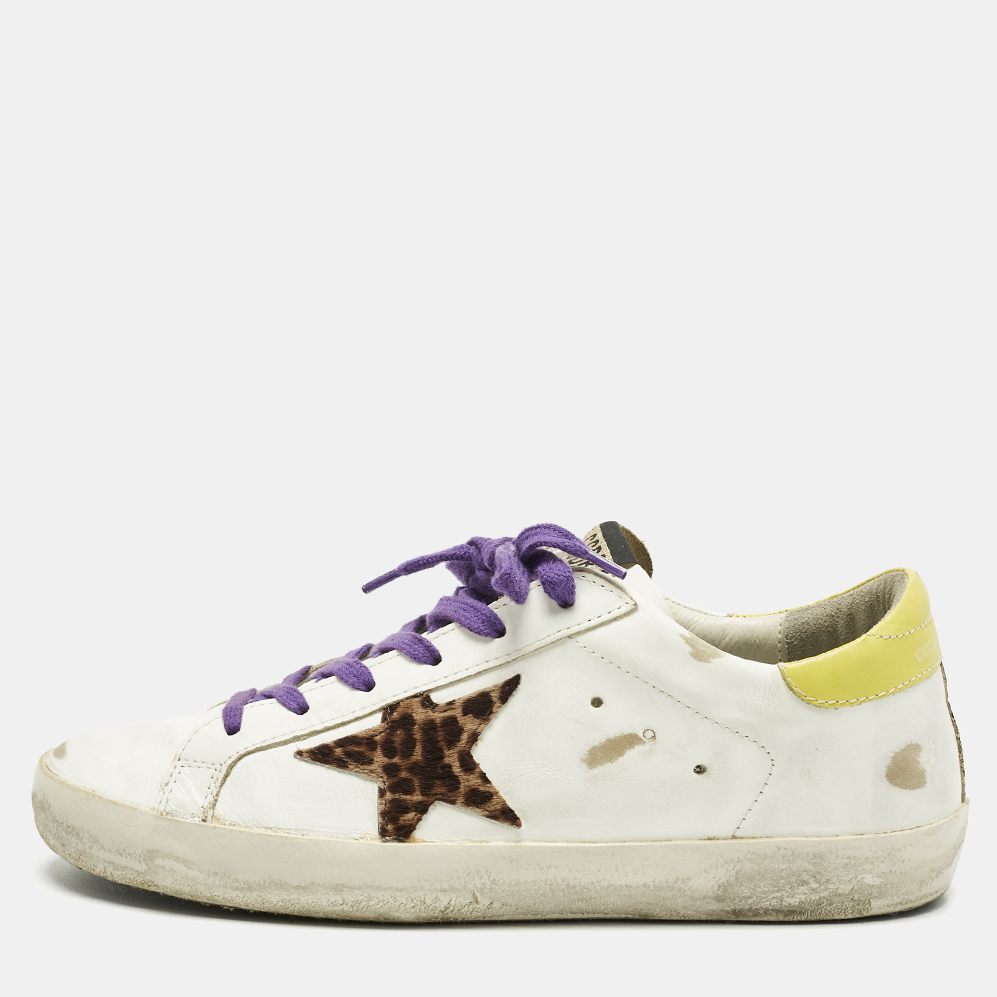 

Golden Goose White Leather Super Star Lace Up Sneakers Size