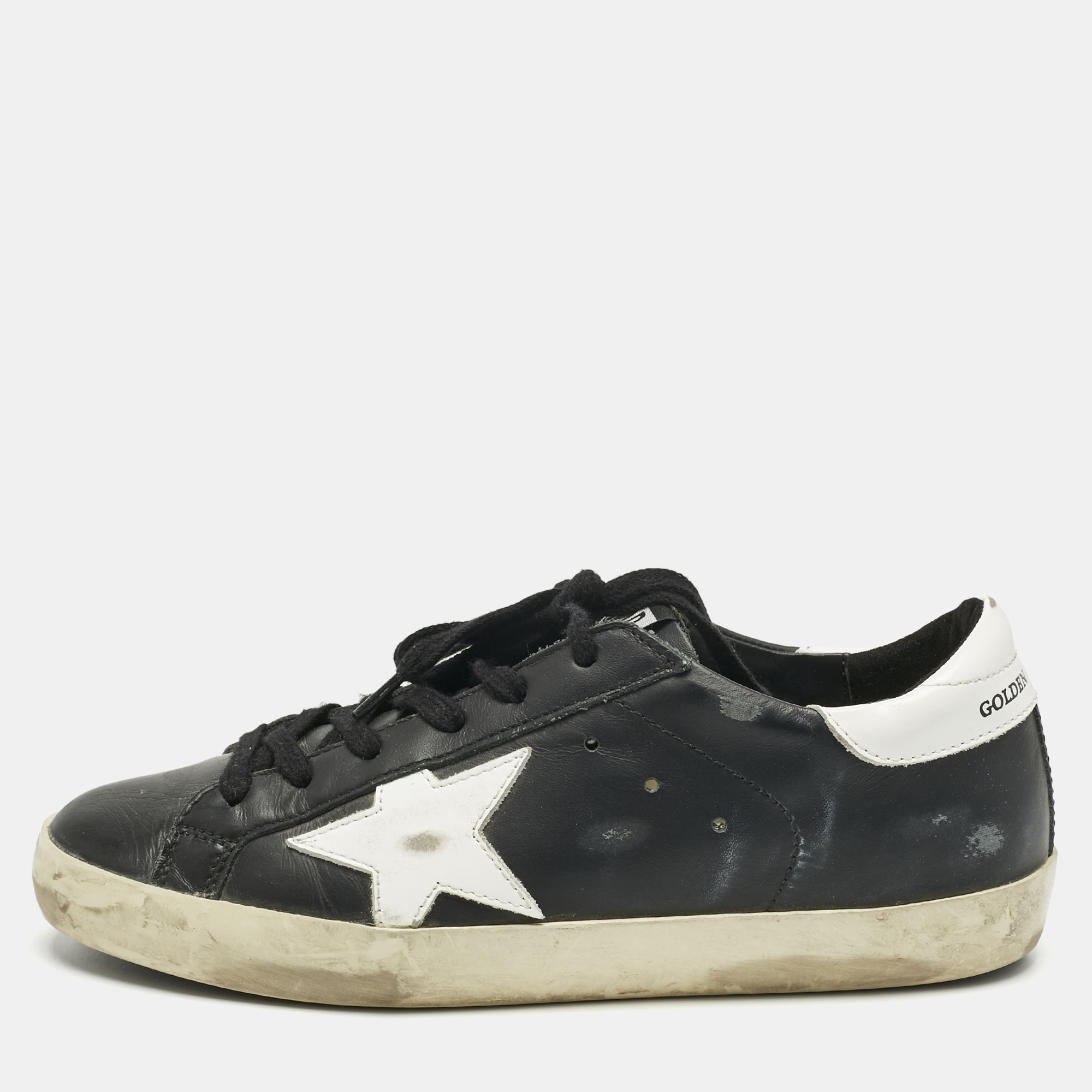 

Golden Goose Black Leather Superstar Lace Up Sneakers Size