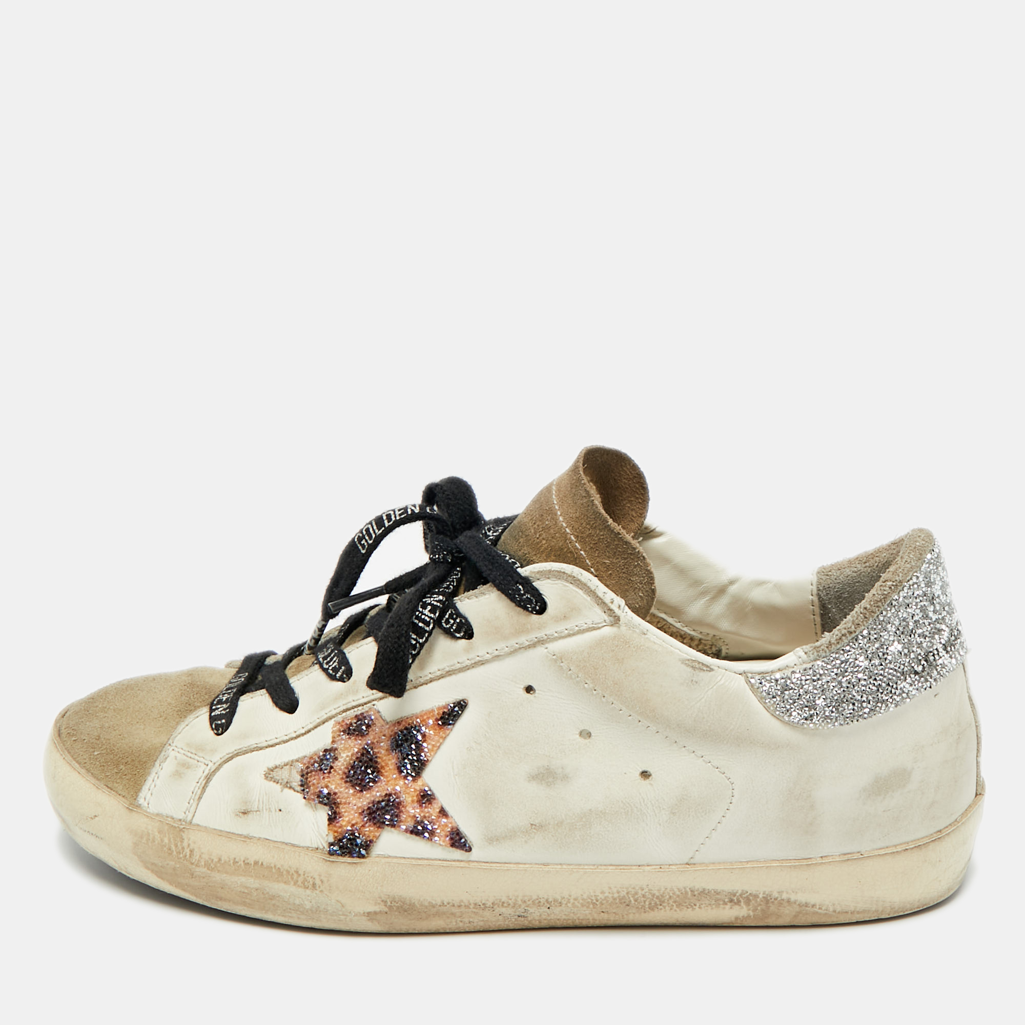 

Golden Goose White Leather and Suede Superstar Lace Up Sneakers Size
