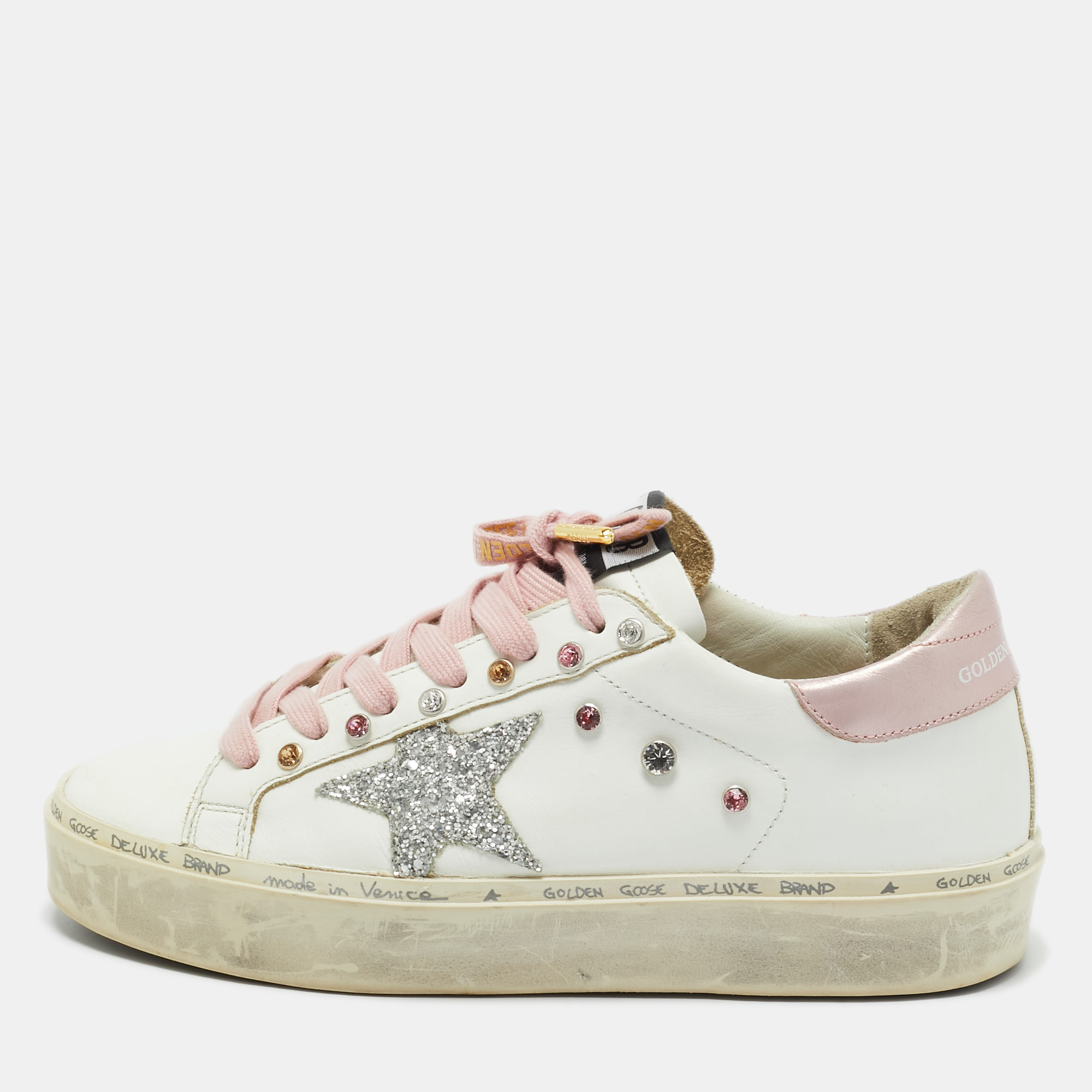 

Golden Goose White Leather Hi star Low Top Sneakers Size