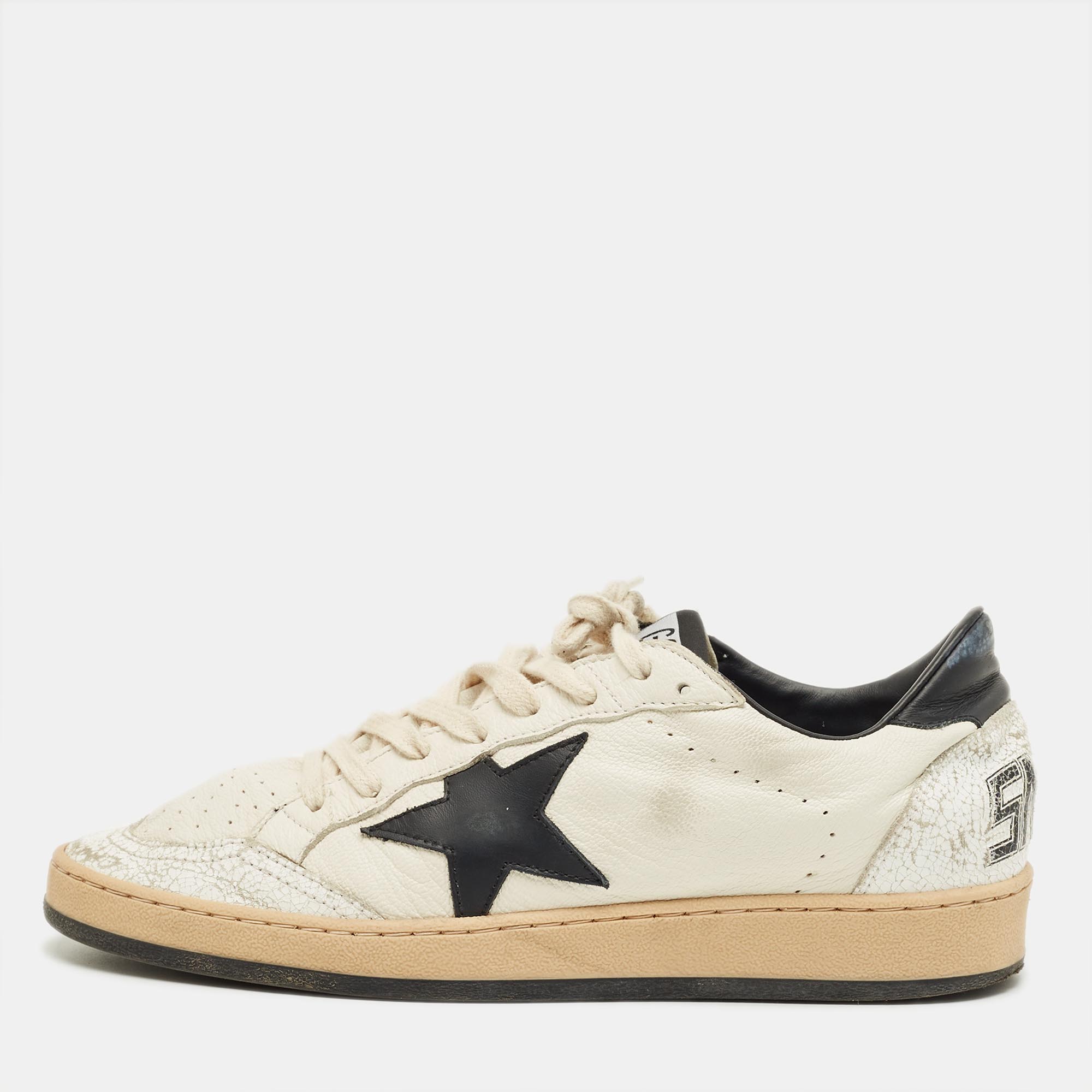 

Golden Goose Off-White/Black Leather Ballstar Low Top Sneakers Size