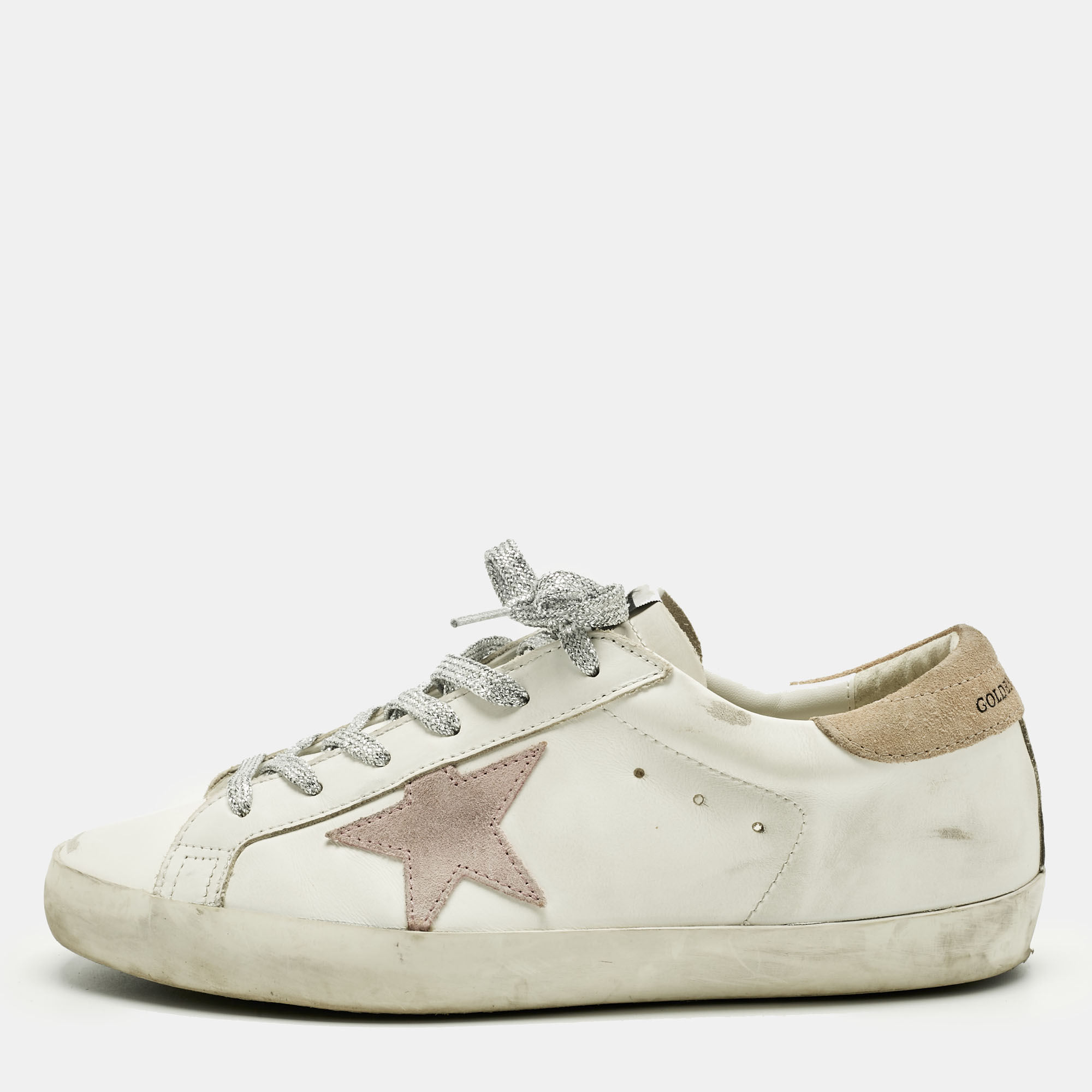 

Golden Goose White/Pink Leather and Suede Super Star Sneakers Size