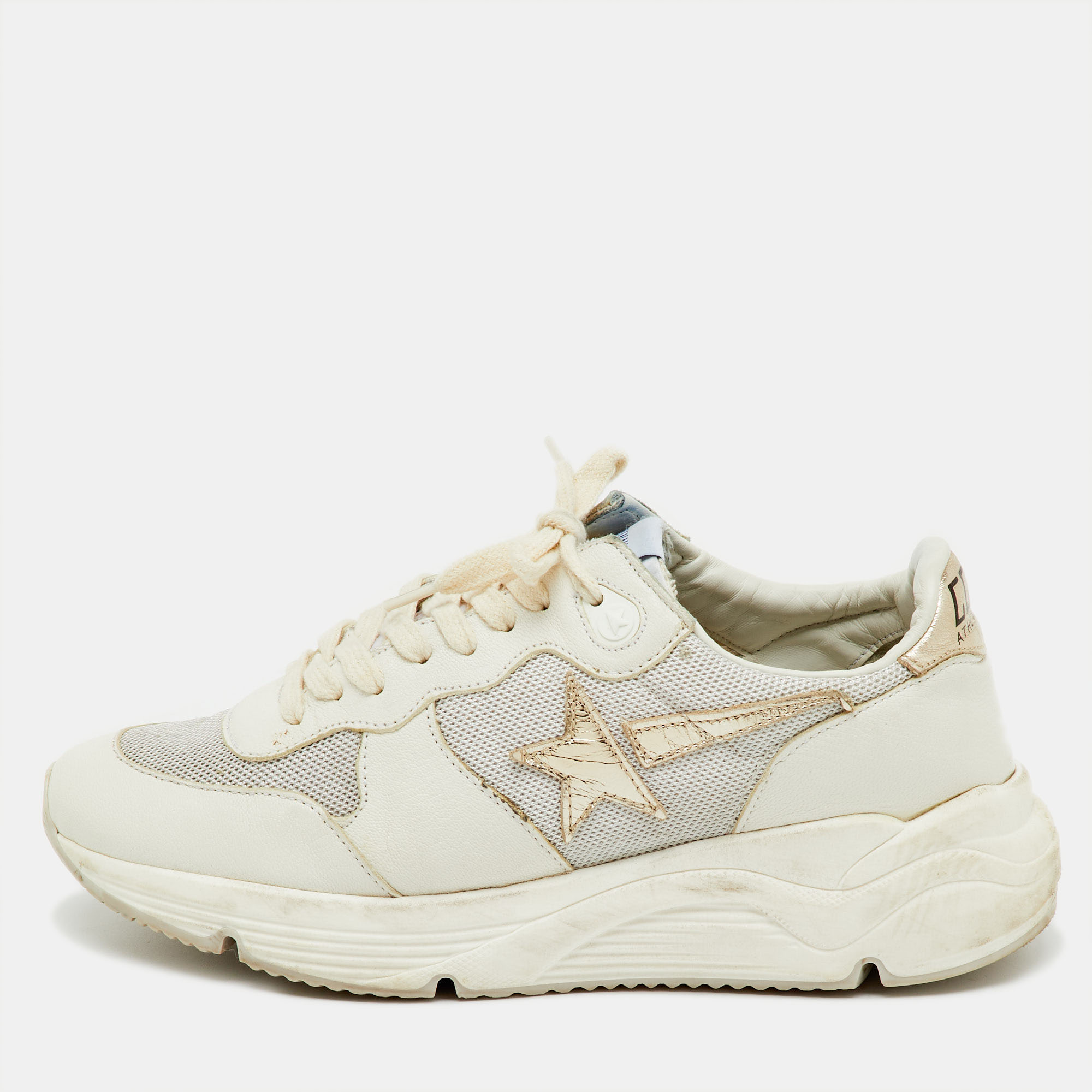 Pre-owned Golden Goose White Leather And Mesh Running Low Top Sneakers Size 37
