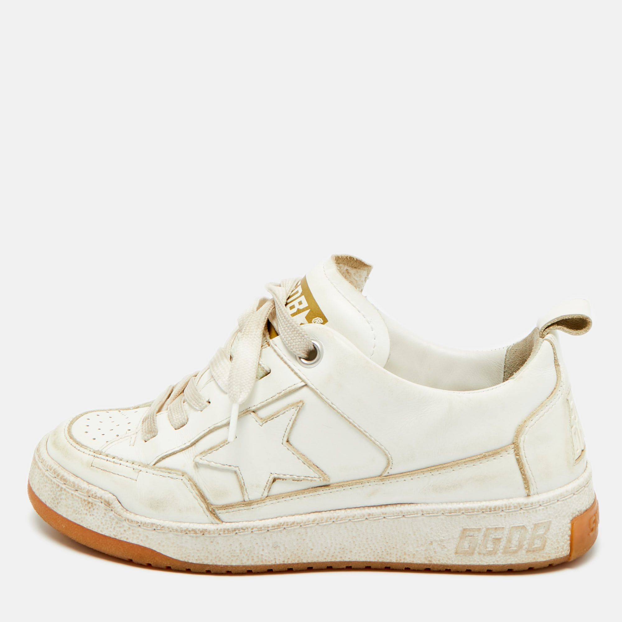 Pre-owned Golden Goose White Leather Yeah Lace Up Sneakers Size 35