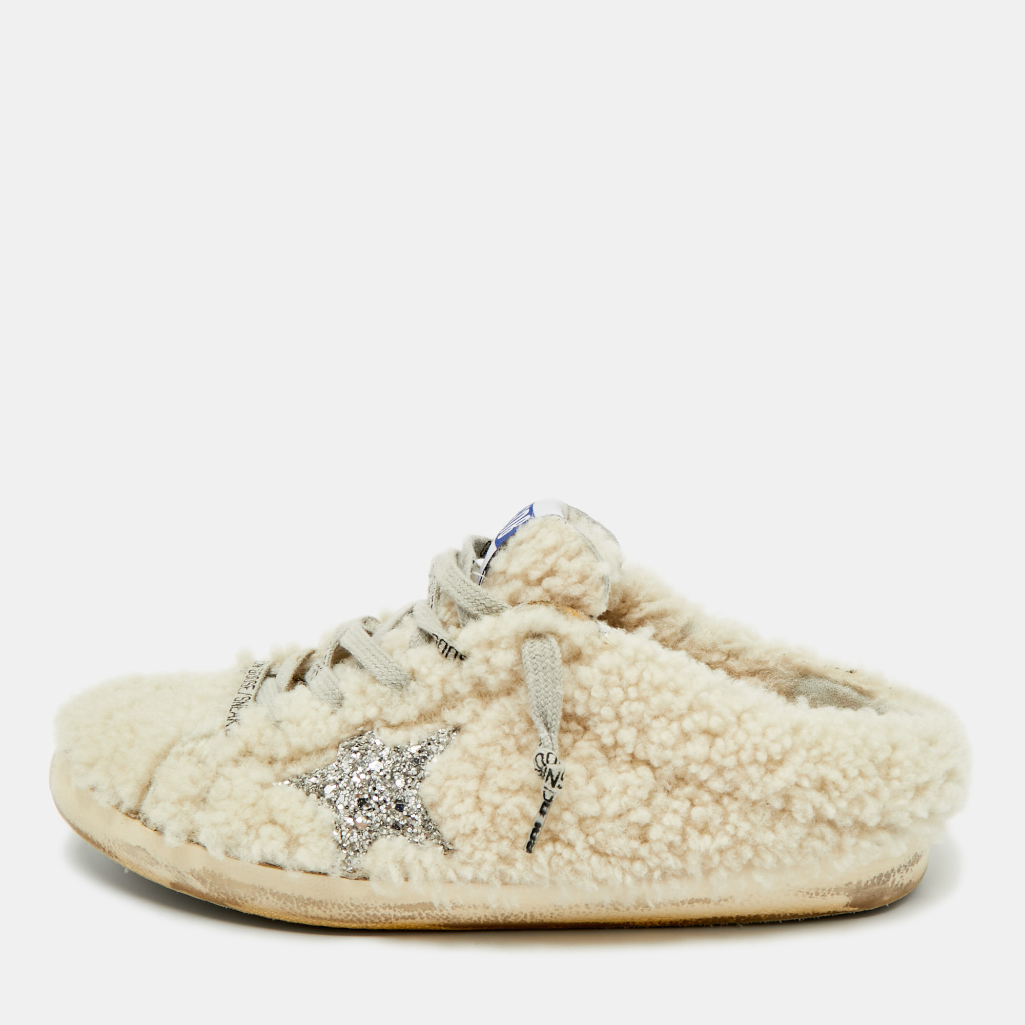 

Golden Goose White Shearling Super Star Mules Sneakers Size
