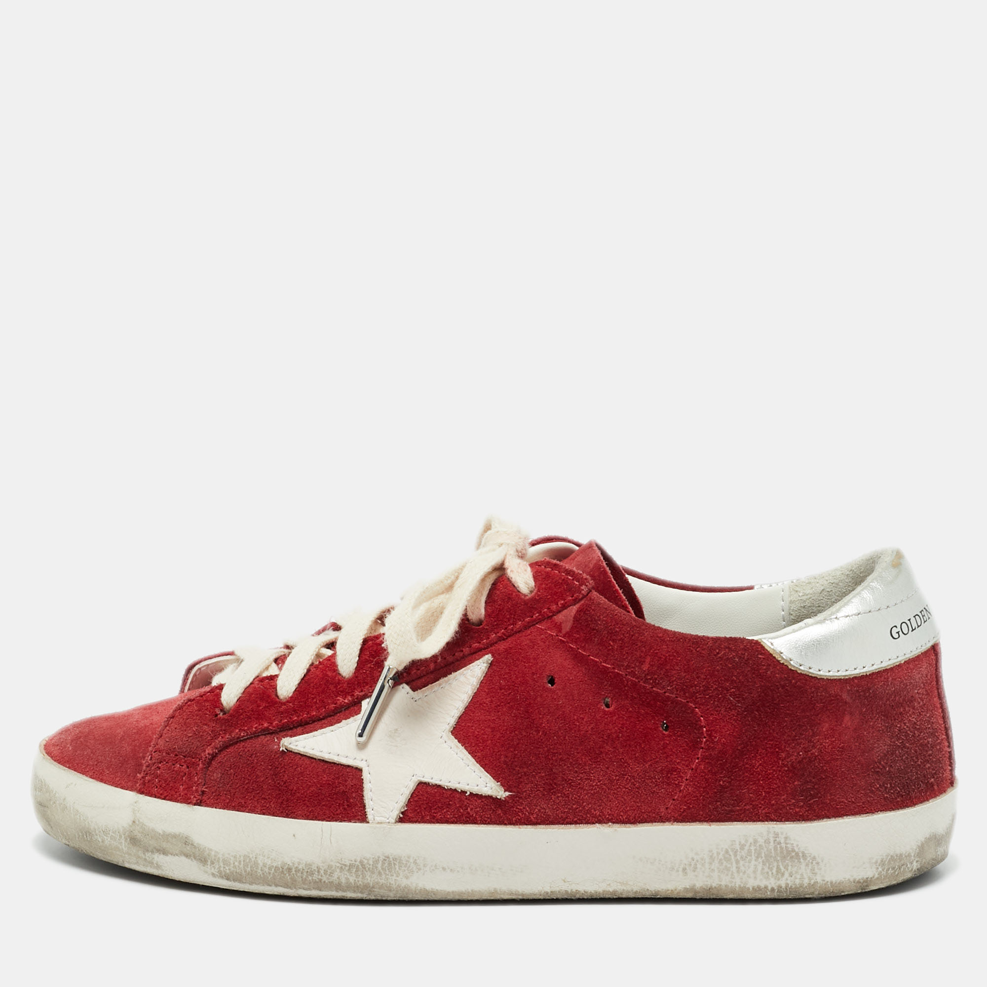 

Golden Goose Super Star Size  Red Leather and Suede Lace Up Sneakers