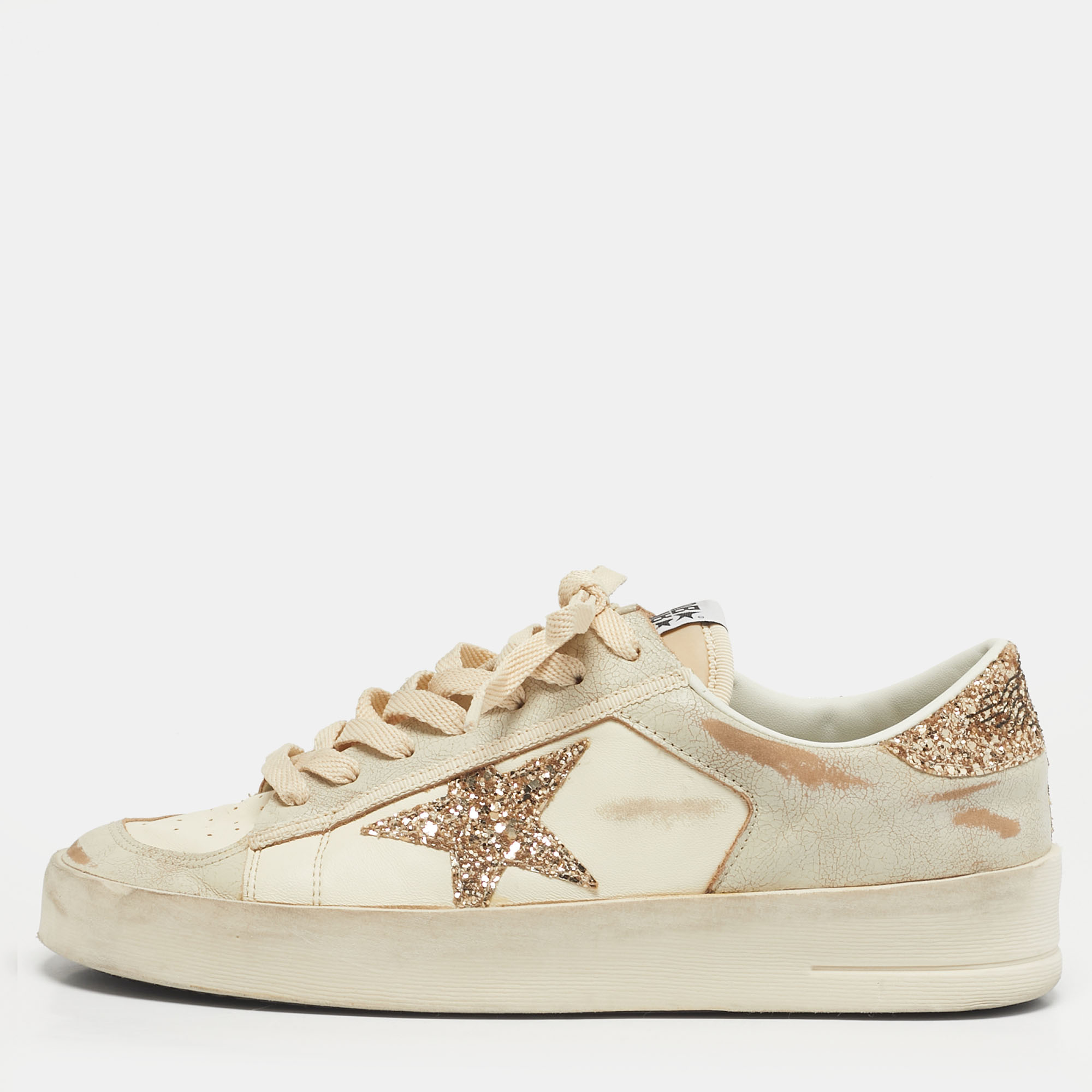 

Golden Goose Stardan Size  Cream/Grey Leather Lace Up Sneakers
