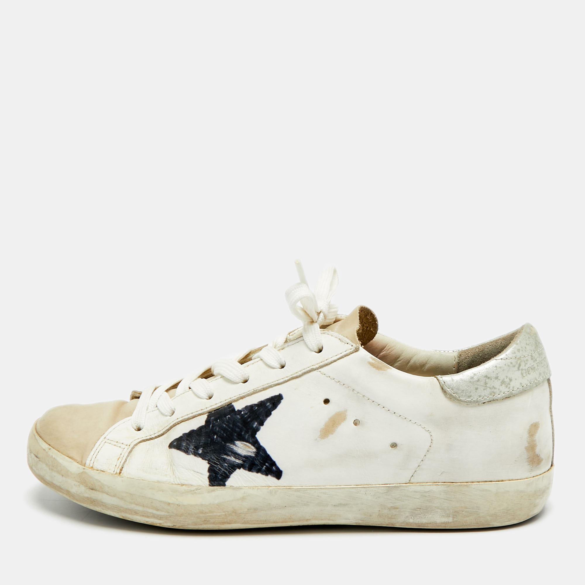 Pre-owned Golden Goose Superstar Size 39 White/brown Leather And Nubuck Leather Lace Up Sneakers