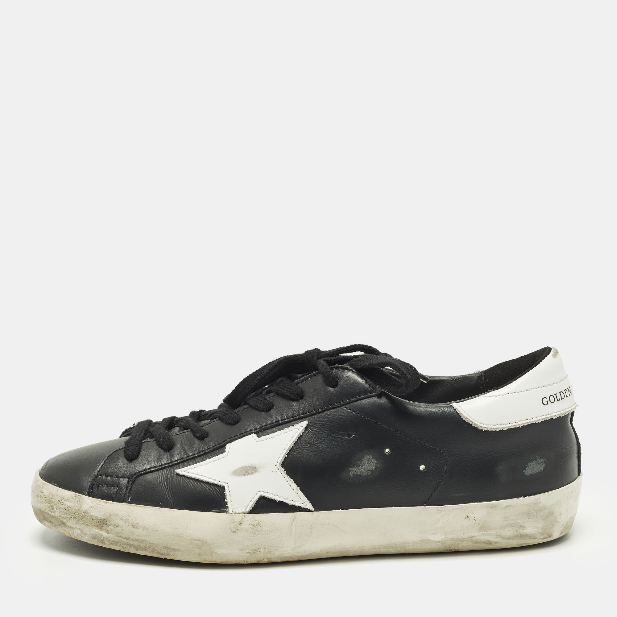 

Golden Goose Superstar Size  Black Leather Lace Up Sneakers