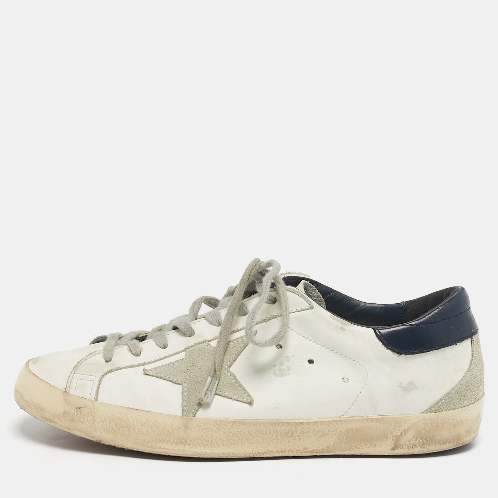 

Golden Goose Super Star Size  Tricolor Leather Lace Up Sneakers, White