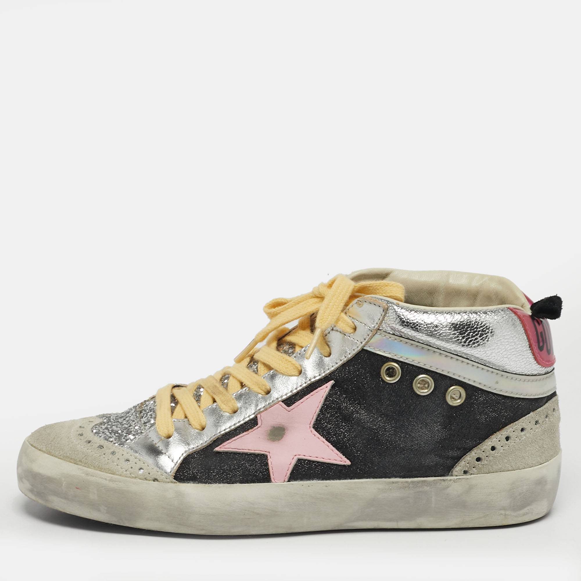 

Golden Goose Mid star Size  Multicolor Leather and Suede High Top Sneakers