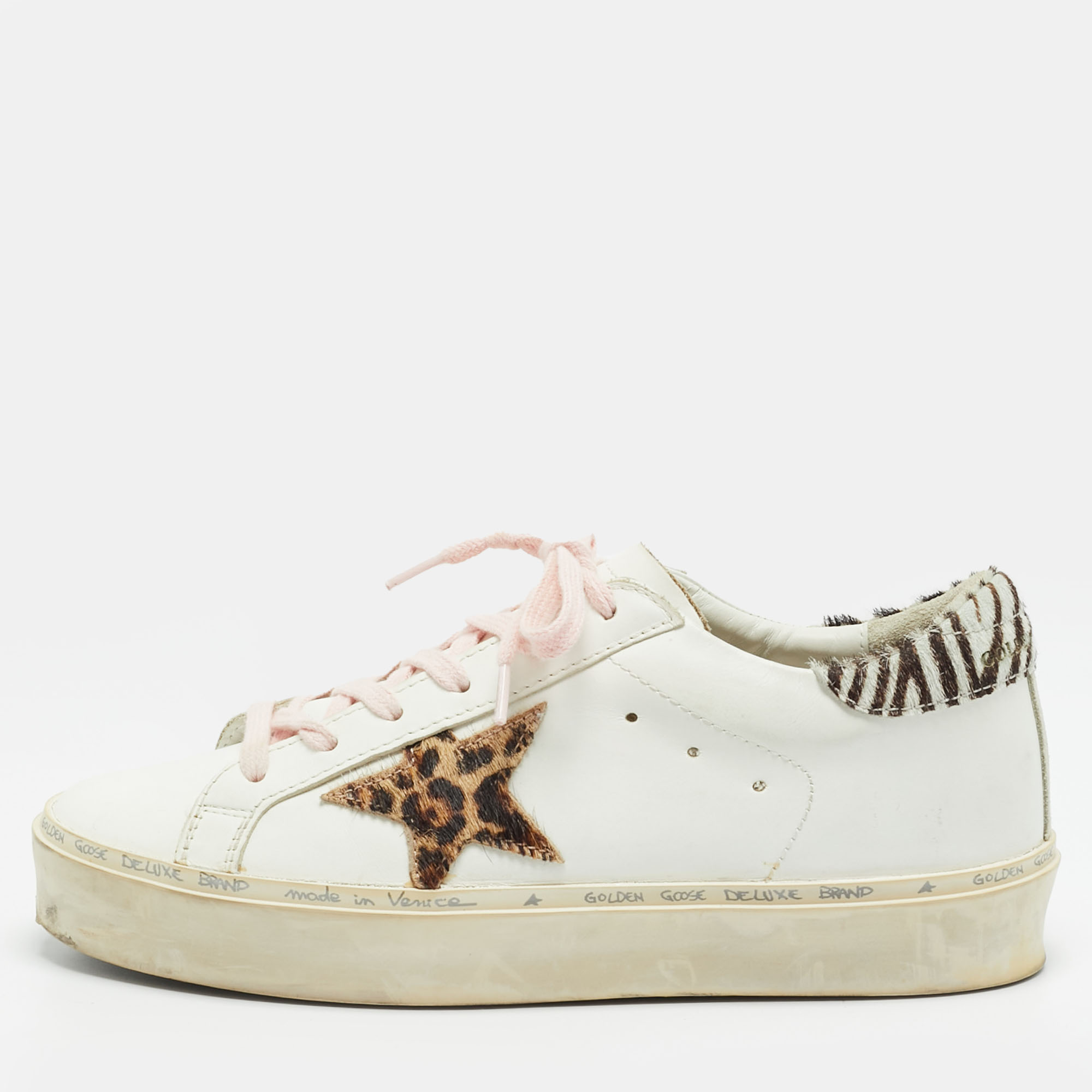 

Golden Goose Hi Star Size  White Leather and Calf Hair Low Top Sneakers