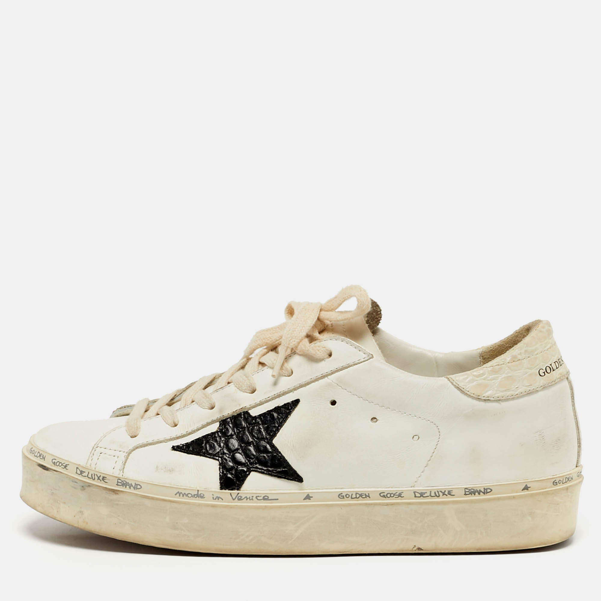 

Golden Goose Hi Star Size  White Leather Lace Up Sneakers