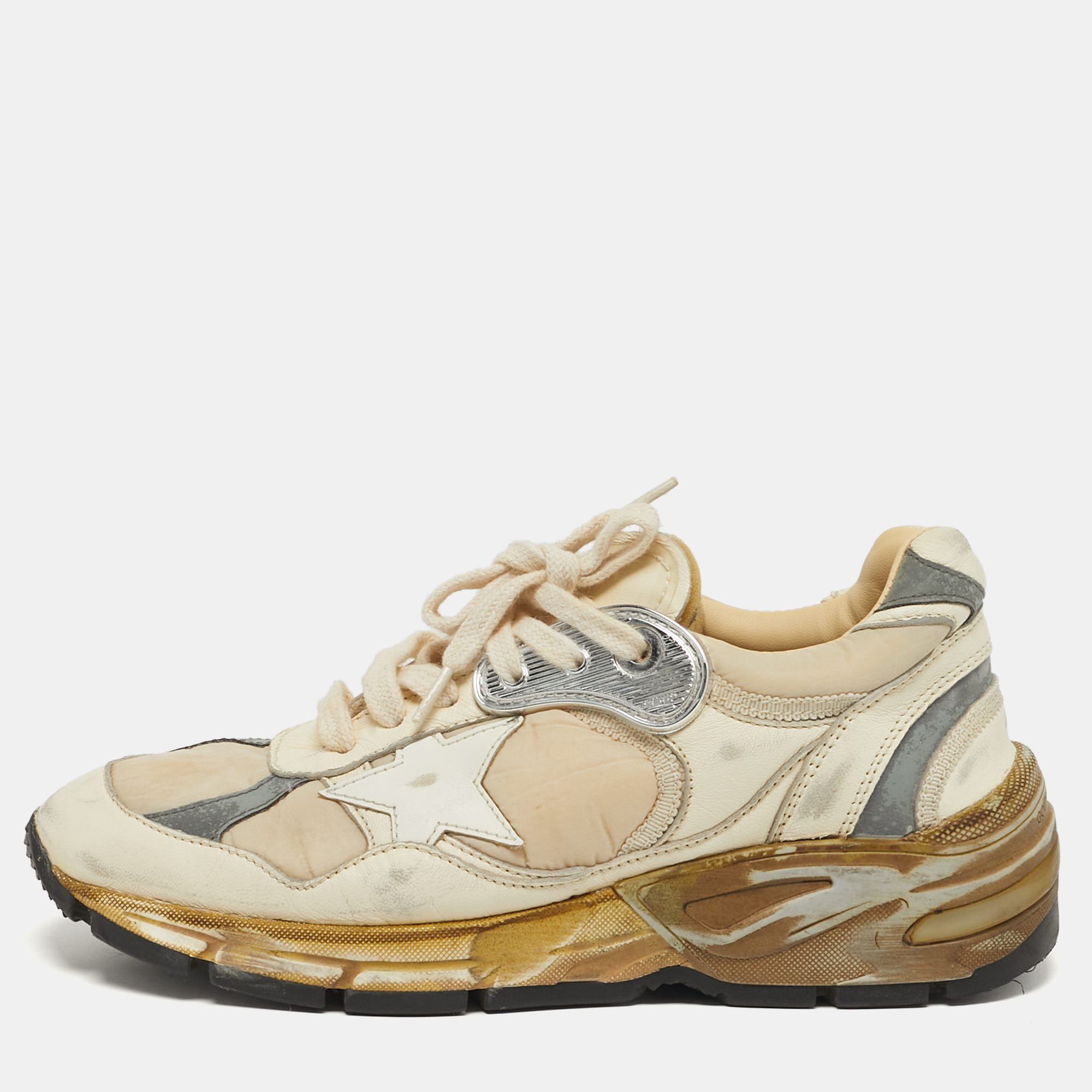 

Golden Goose Dad Star Size  Cream/Sliver Leather and Nylon Lace Up Sneakers