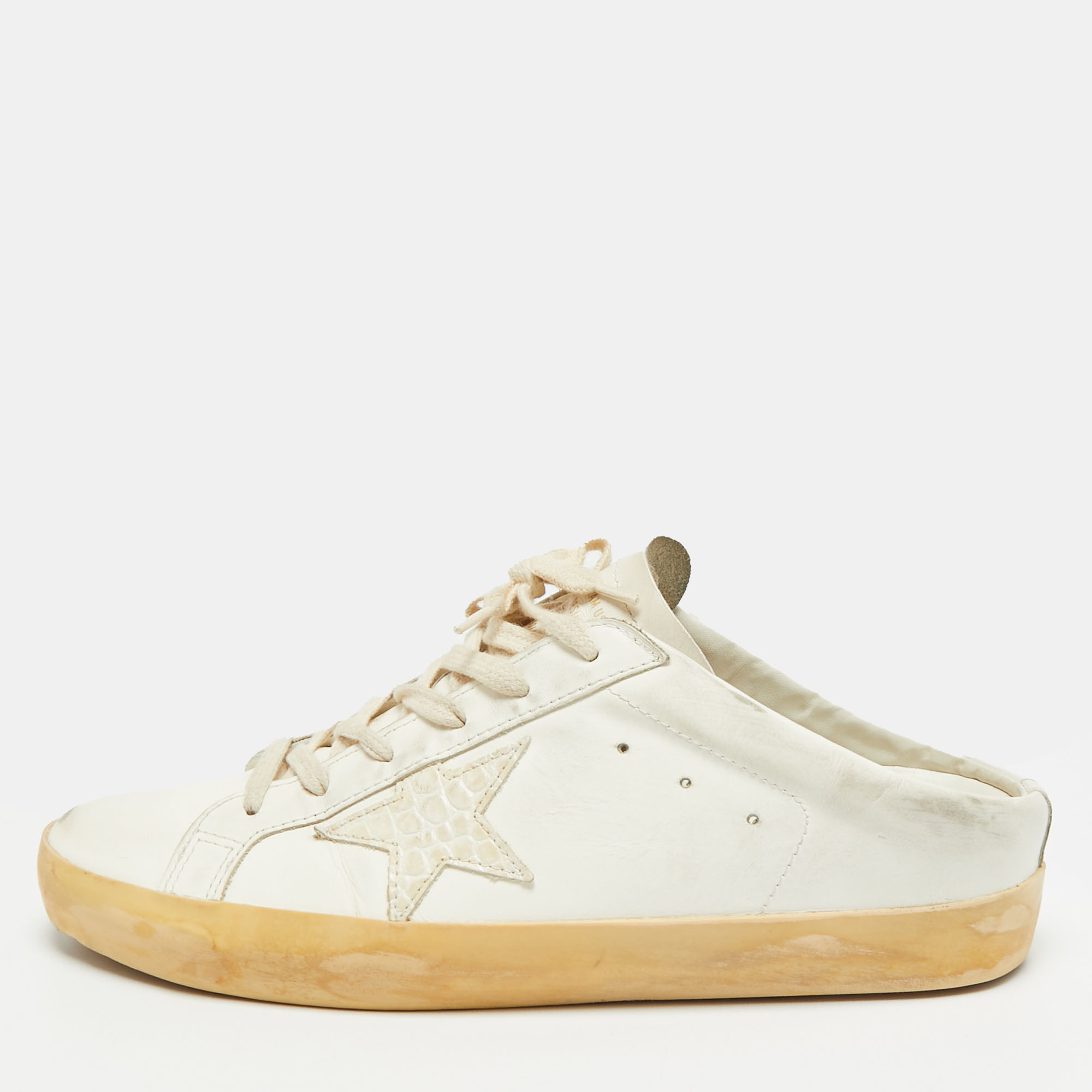

Golden Goose Superstar Size  White Croc Embossed Leather and Leather Mules