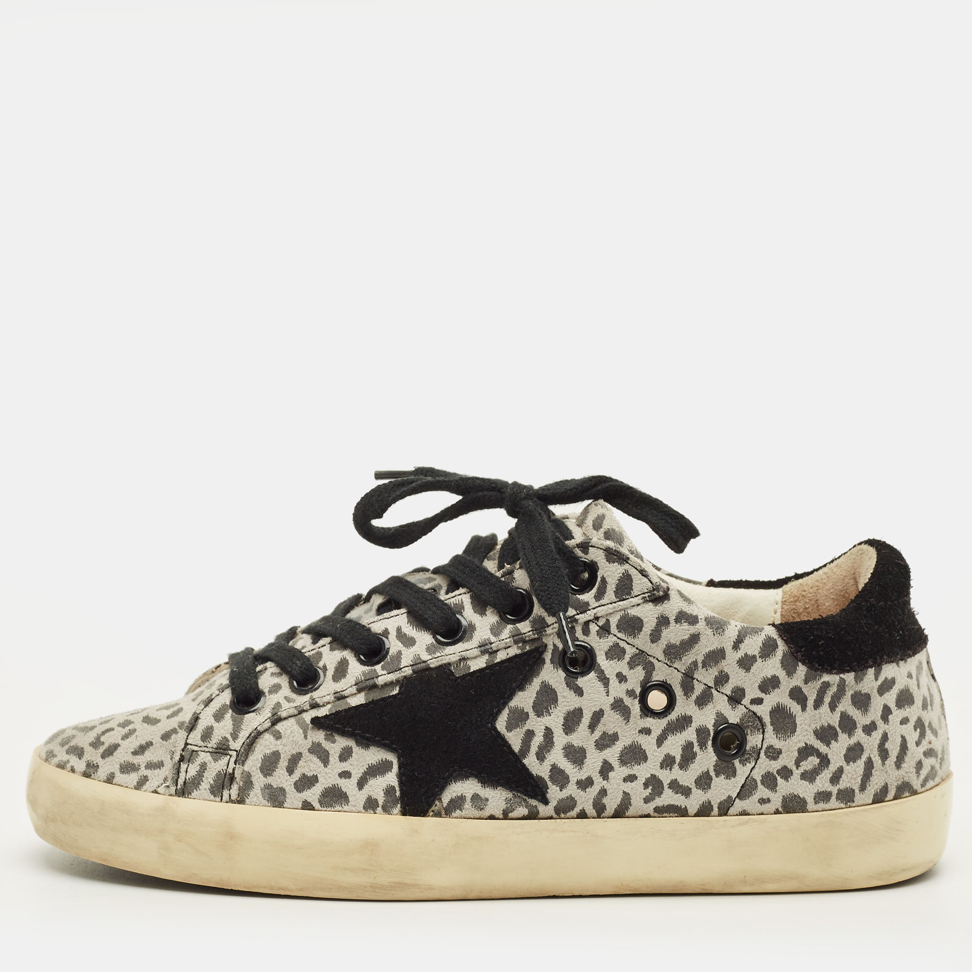 

Golden Goose Superstar Size  Grey/Black Leopard Print Nubuck Leather and Suede Low Top Sneakers