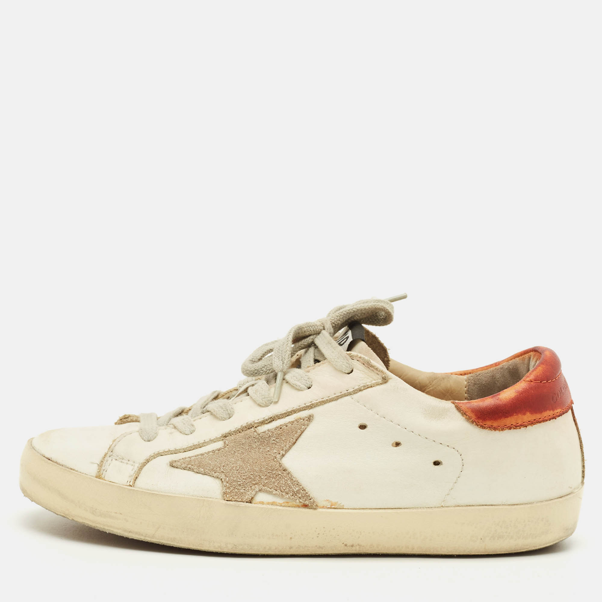 

Golden Goose Superstar Size  White/Tan Leather Lace Up Sneakers