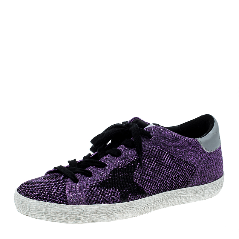 Golden Goose Violet Lurex Knitted Fabric Superstar Sneakers Size 37