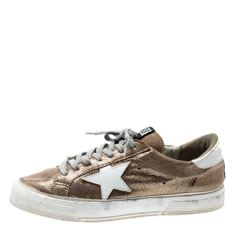 

Golden Goose Metallic Gold Textured Suede May Sneakers Size