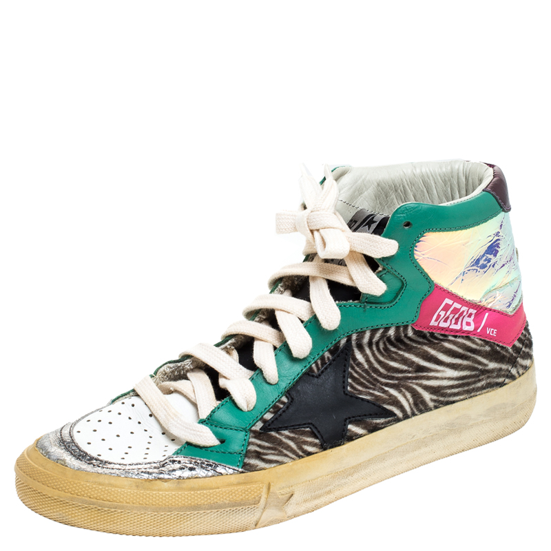 Golden Goose Multicolor Leather And Zebra Print Pony Hair High Top 