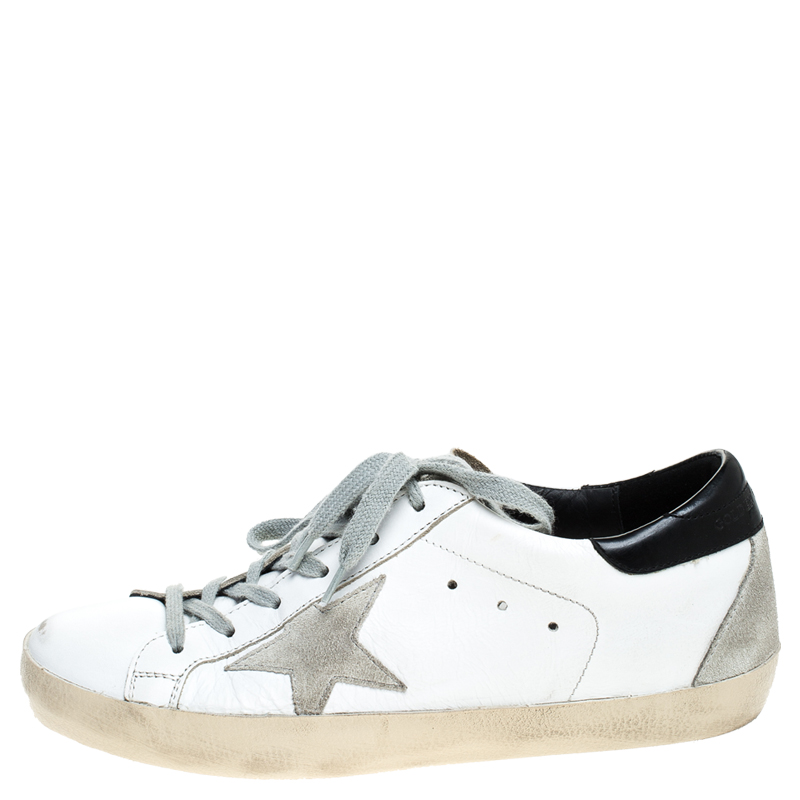 

Golden Goose White/Silver Leather and Suede Superstar Lace Up Sneakers Size