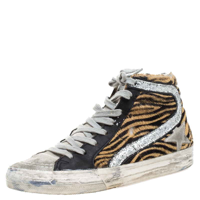 Pre-owned Golden Goose Multicolor Leather And Zebra Print Pony Hair ...