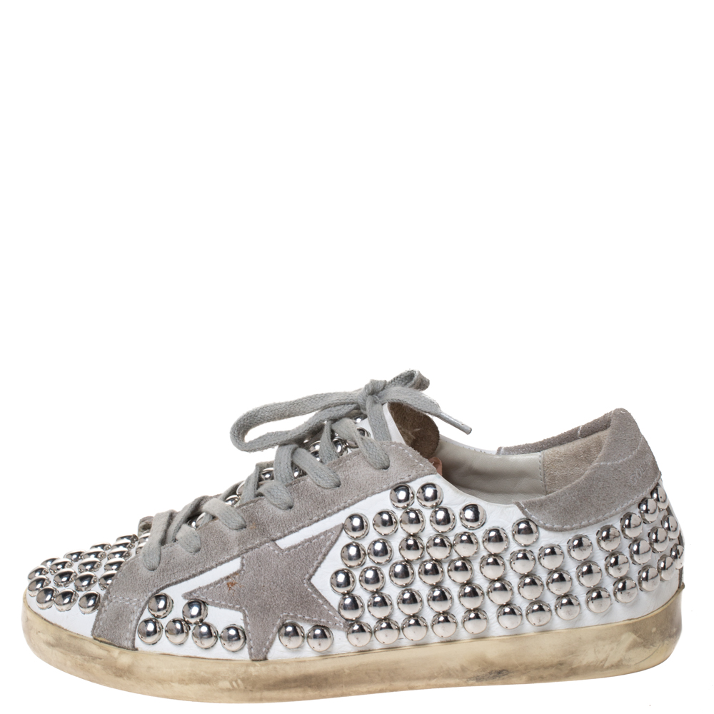 

Golden Goose White/Grey Leather And Suede Superstar Low Top Sneakers Size