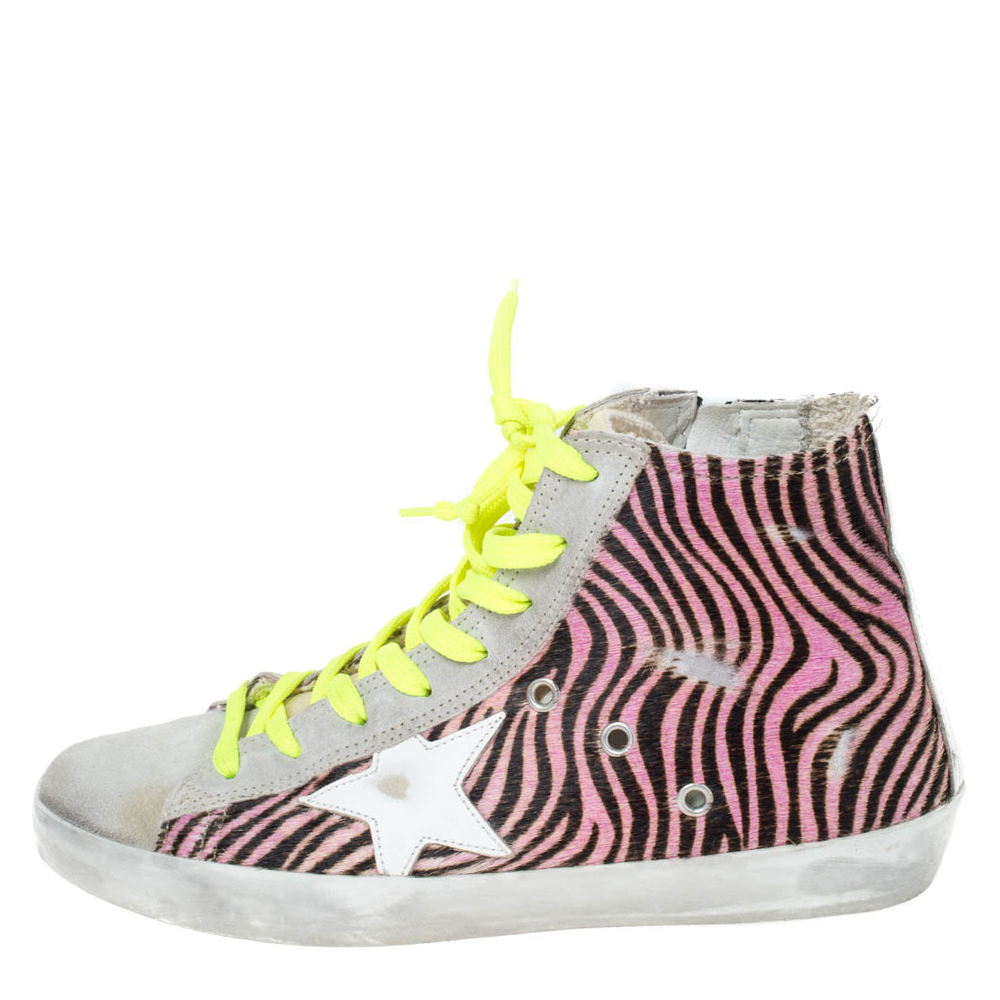 

Golden Goose Multicolor Zebra Print Pony Hair And Suede Francy Sneakers Size