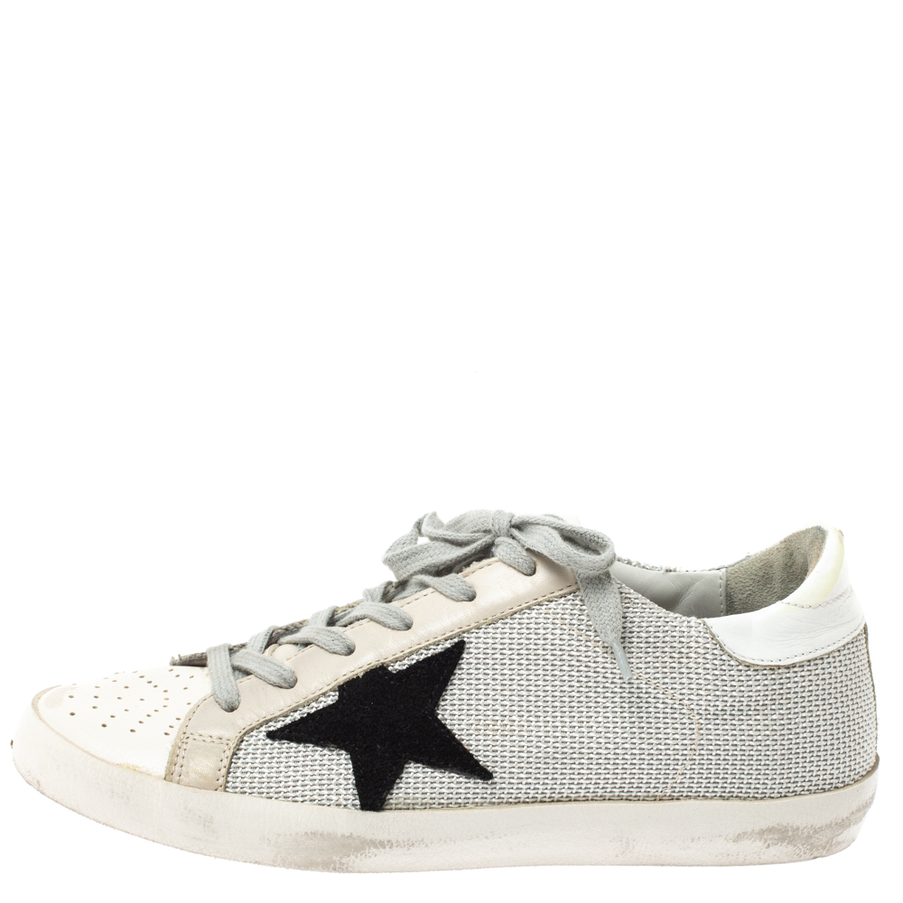 

Golden Goose White Leather And Grey Knit Fabric Superstar Sneakers Size