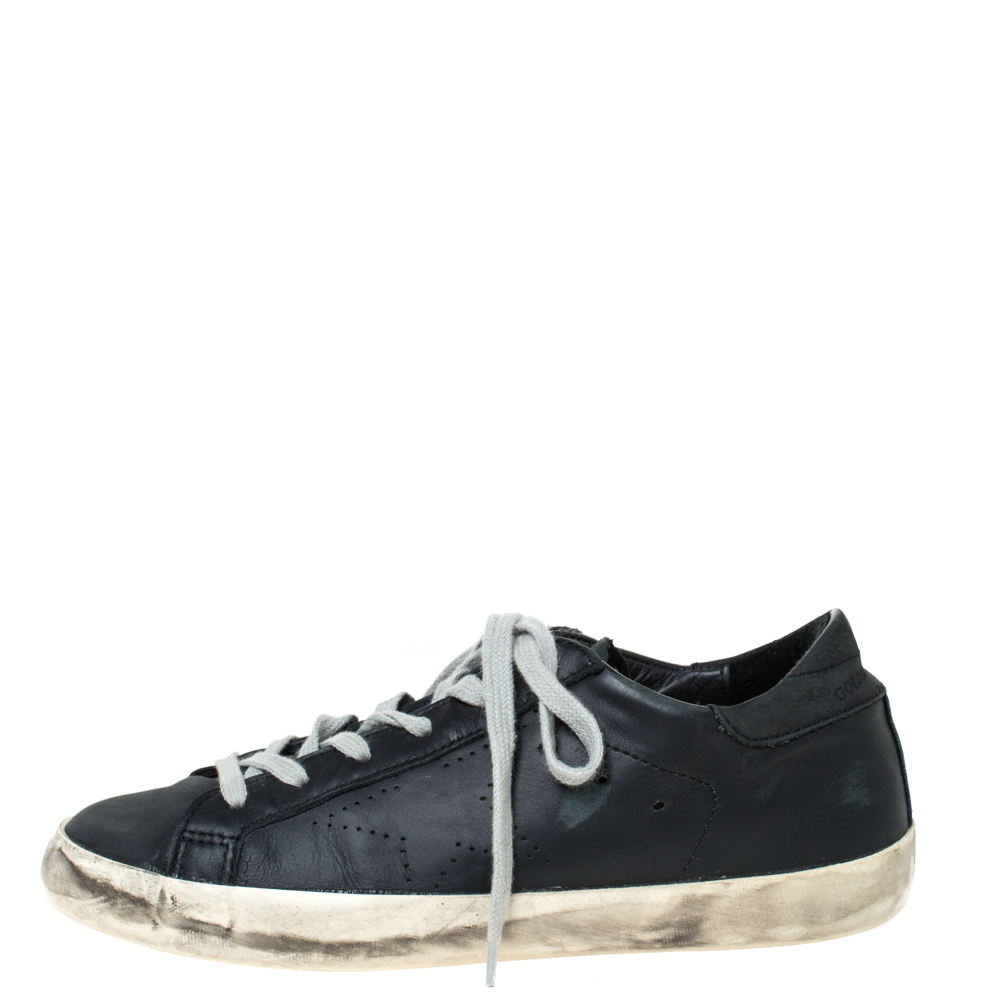 

Golden Goose Black Leather Perforated Star Low Top Sneakers Size