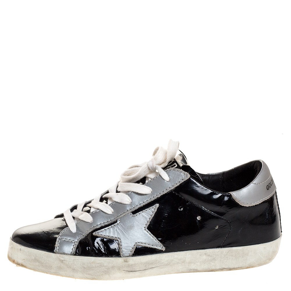 

Golden Goose Black Patent And Grey Leather Hi Star Sneakers Size