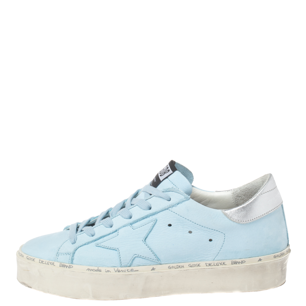 

Golden Goose Light Blue/Silver Leather Hi Star Sneakers Size