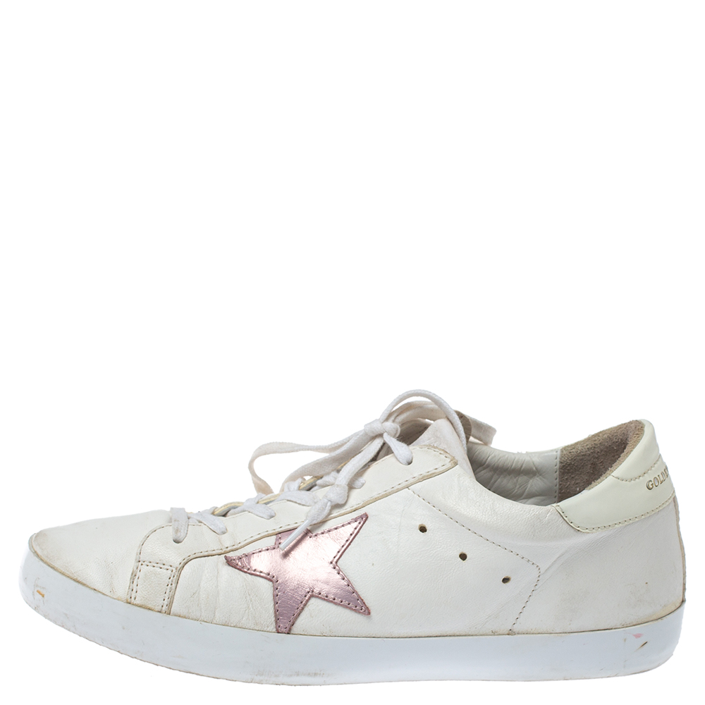 

Golden Goose White Leather Superstar Lace Up Sneakers Size