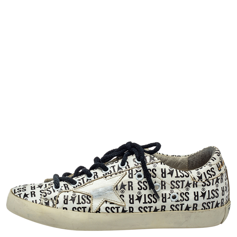 

Golden Goose White Printed Leather Superstar Sneakers Size