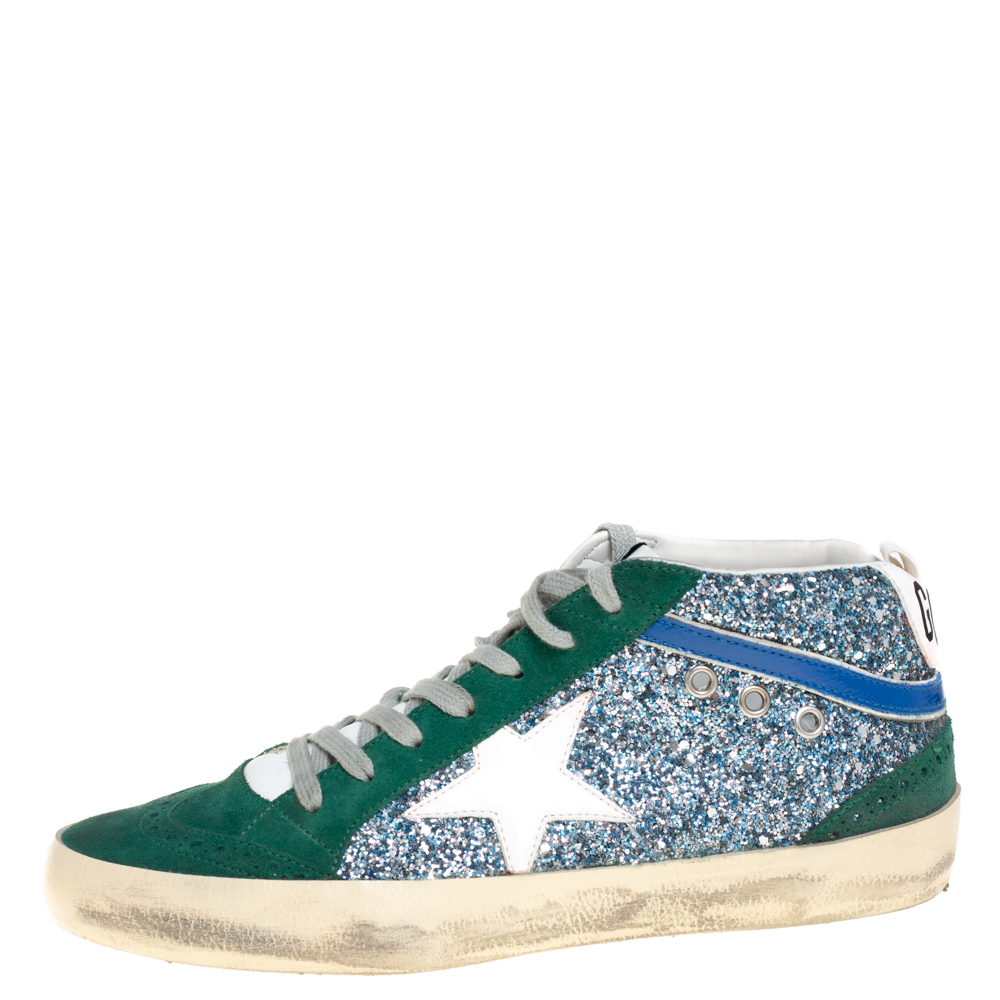 

Golden Goose Tricolor Glitter and Suede Mid Star High Top Sneakers Size, Multicolor